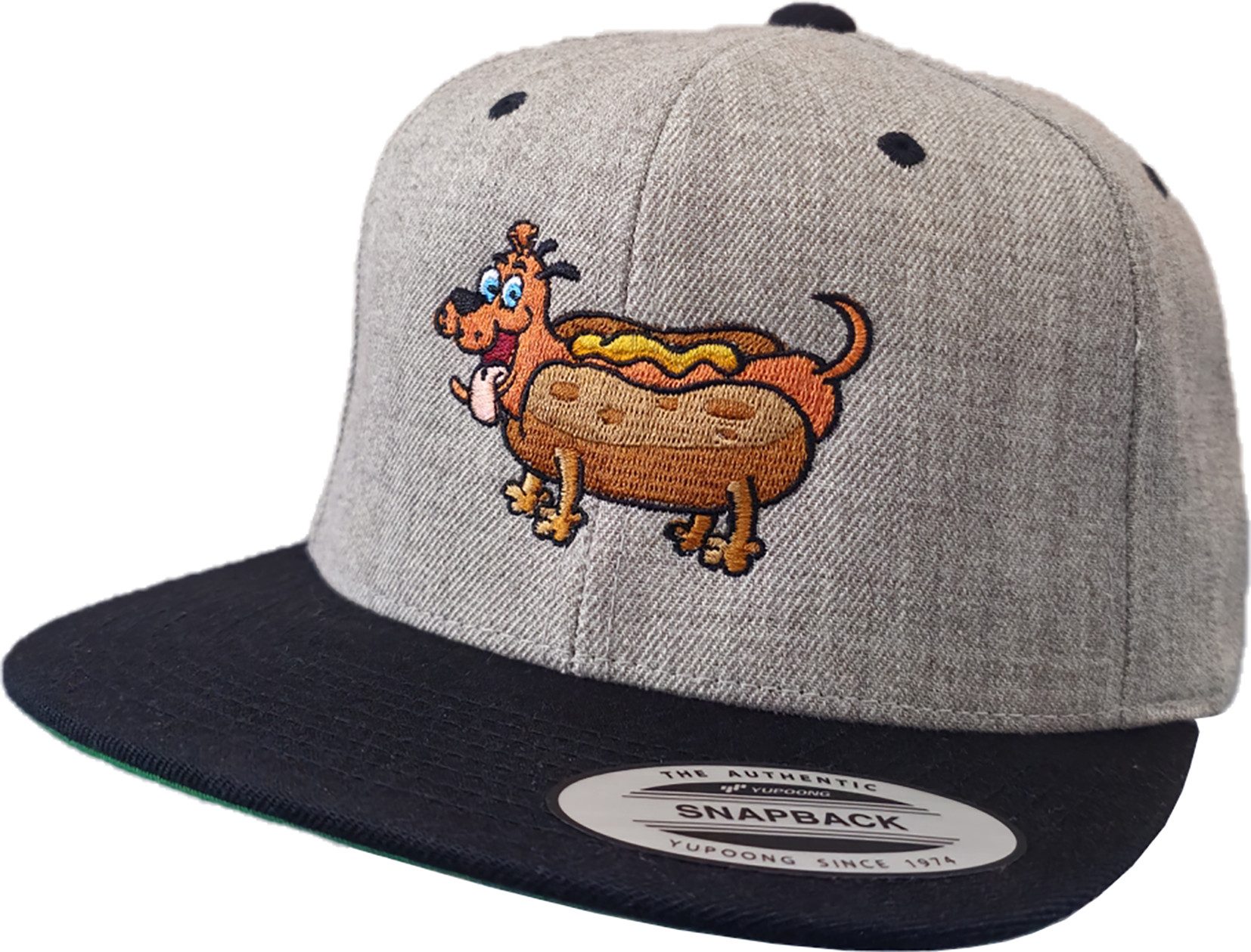 Baddery Snapback Cap Flexfit Outdoor Cap "Hot Dog" - Geschenk für Hundebesitzer, Stick, One Size Einheitsgröße, Snapback-Verschluss