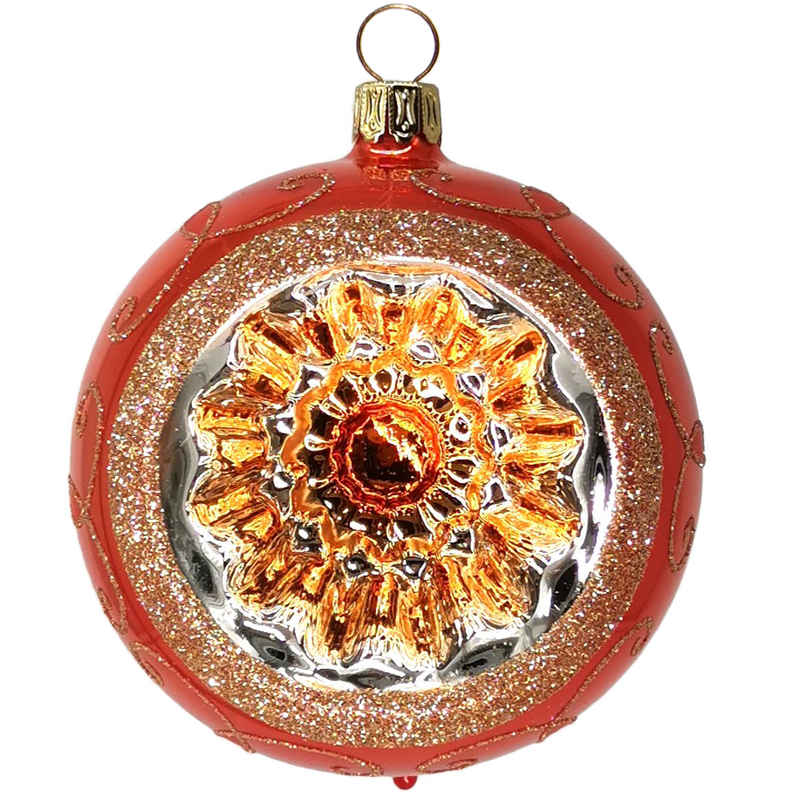 Schatzhauser Weihnachtsbaumkugel Reflexkugel Spitzenbordüre orange opal (1 St), mundgeblasen, handbemalt
