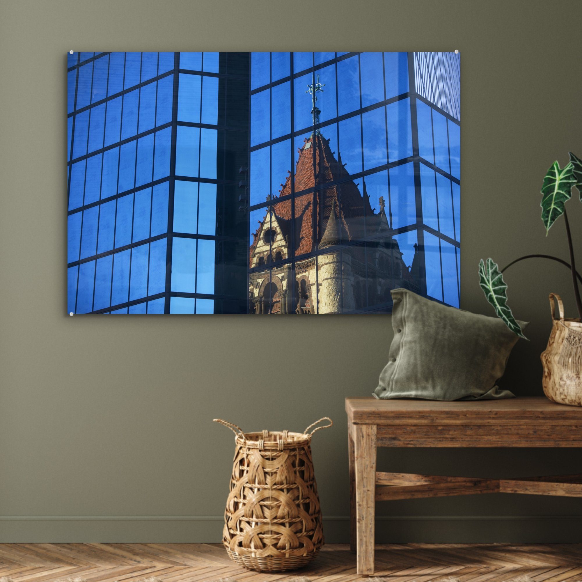im Acrylglasbild Spiegel Acrylglasbilder MuchoWow Gebäude St), Wohnzimmer neuen, (1 eines & Schlafzimmer altes Ein