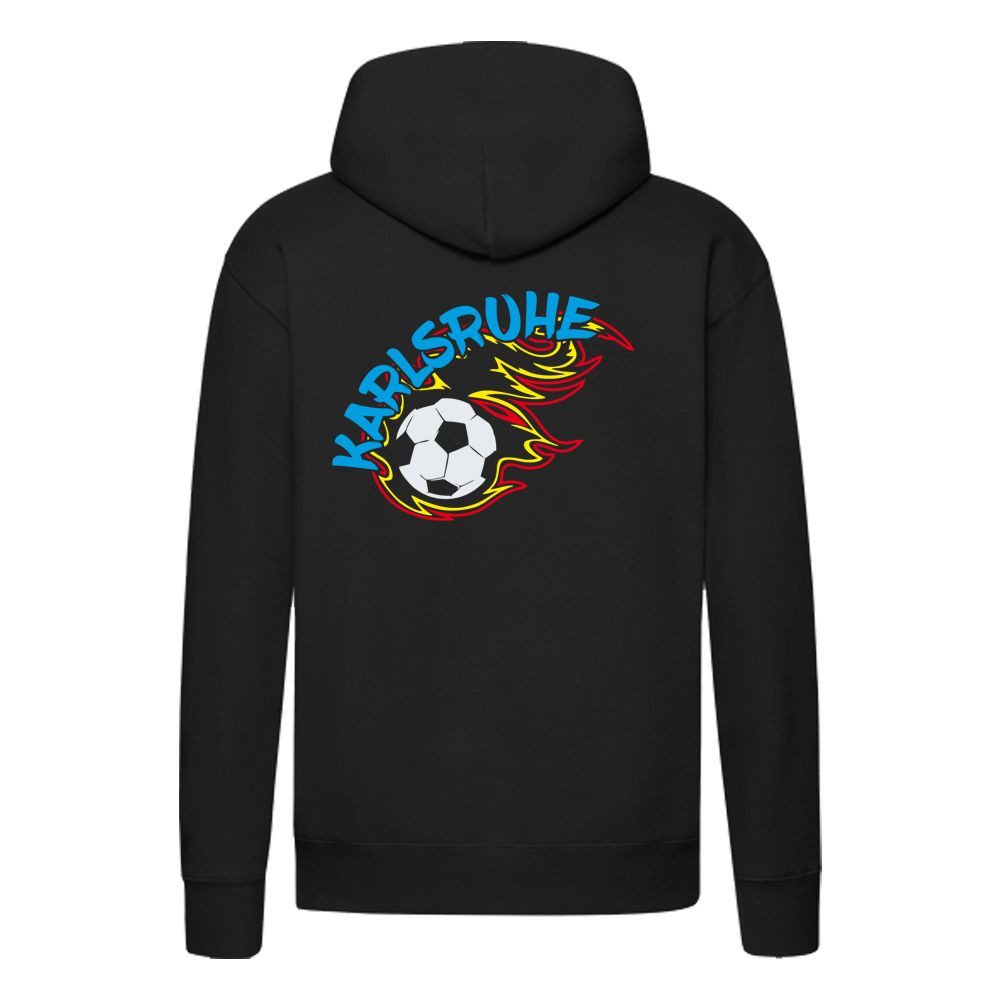 G-graphics Hoodie Karlsruhe in flames – Feuer-Fussball – mit Front- & Backprint Unisex Pullover mit einem Motiv für den echten Fan