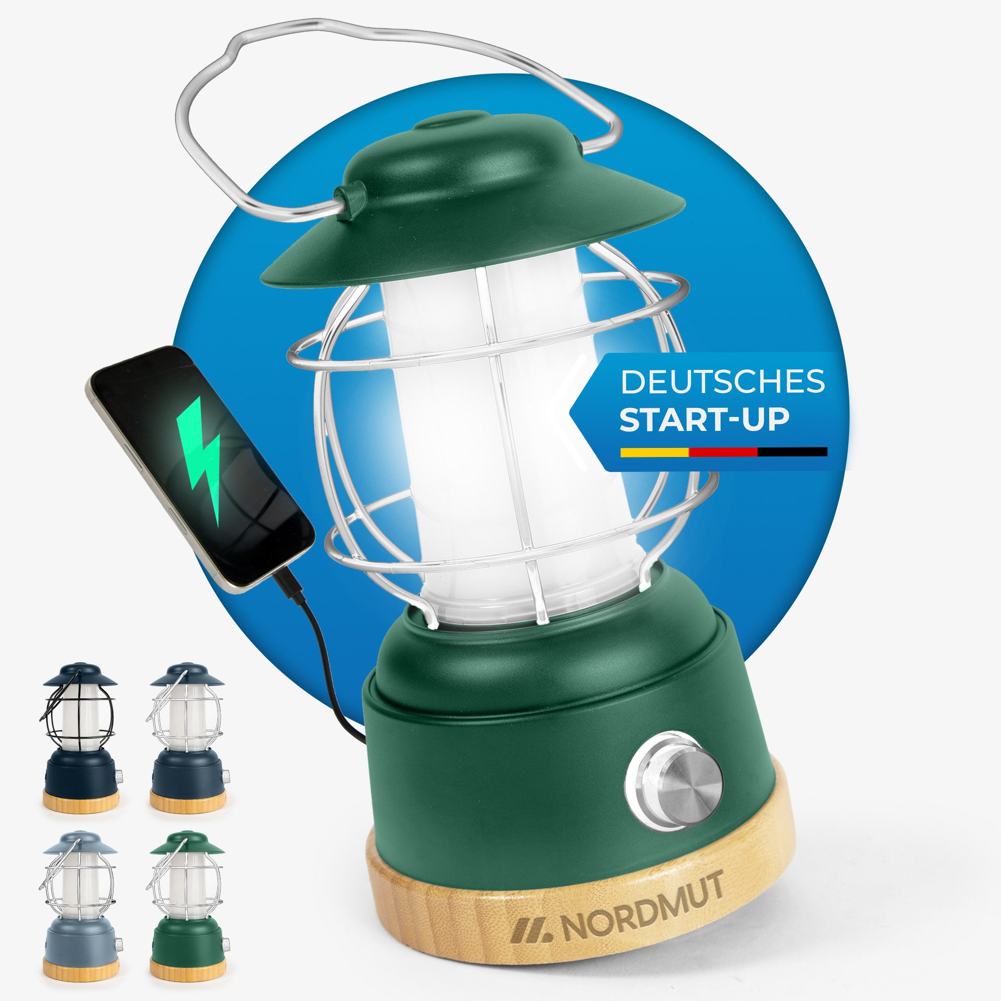 Nordmut Außen-Tischleuchte Campinglampe LED Akku aufladbar, 5200 mAh Powerbank, dimmbar, USB, LED fest integriert, Warmweiß, Tageslichtweiß, 200h Leuchtdauer, IPX4 wetterfest, Zeltlampe, Outdoor, Camping Licht