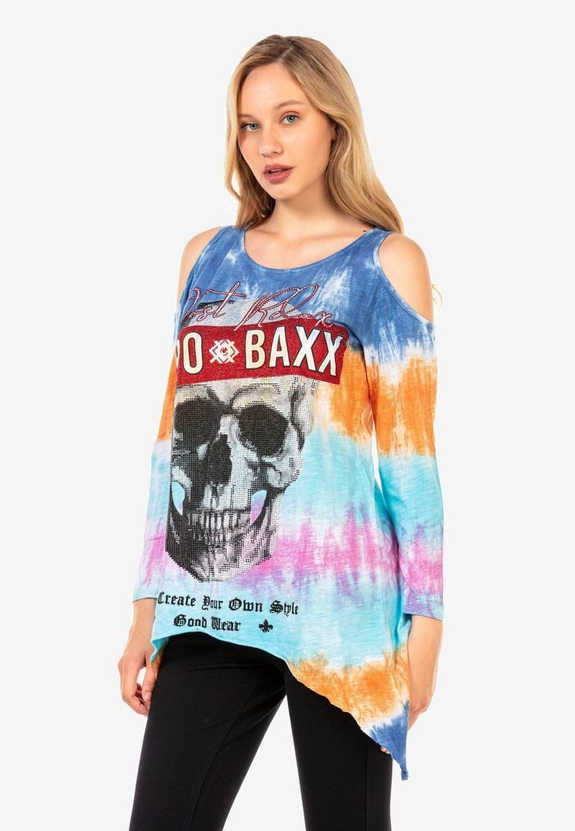 Cipo & Baxx T-Shirt LONG SLEEVE T-SHIRT zusätzlich mit kleinen, glitzernden Steinchen besetzt