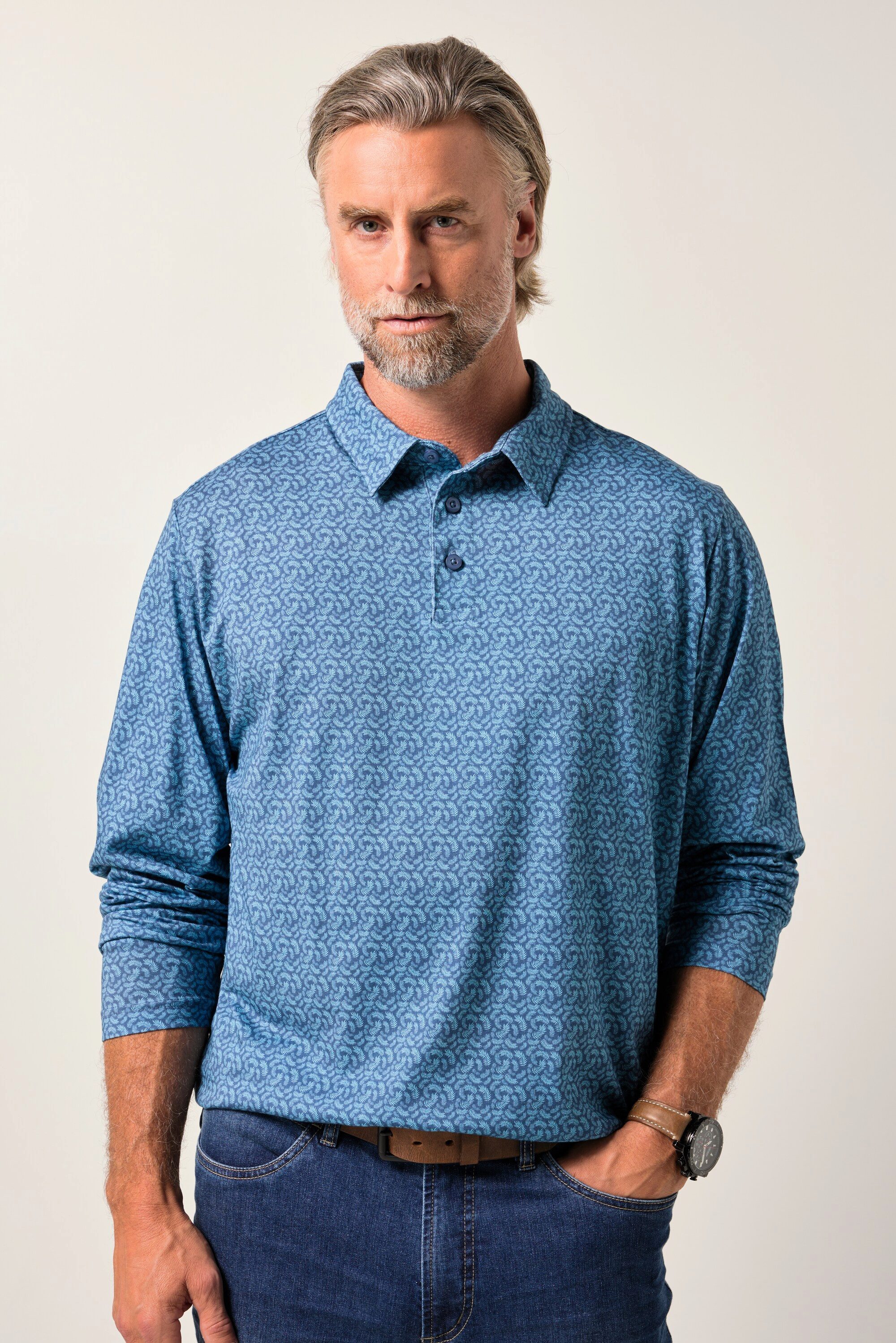 Boston Park Poloshirt Boston Park Langarm-Poloshirt florales Muster