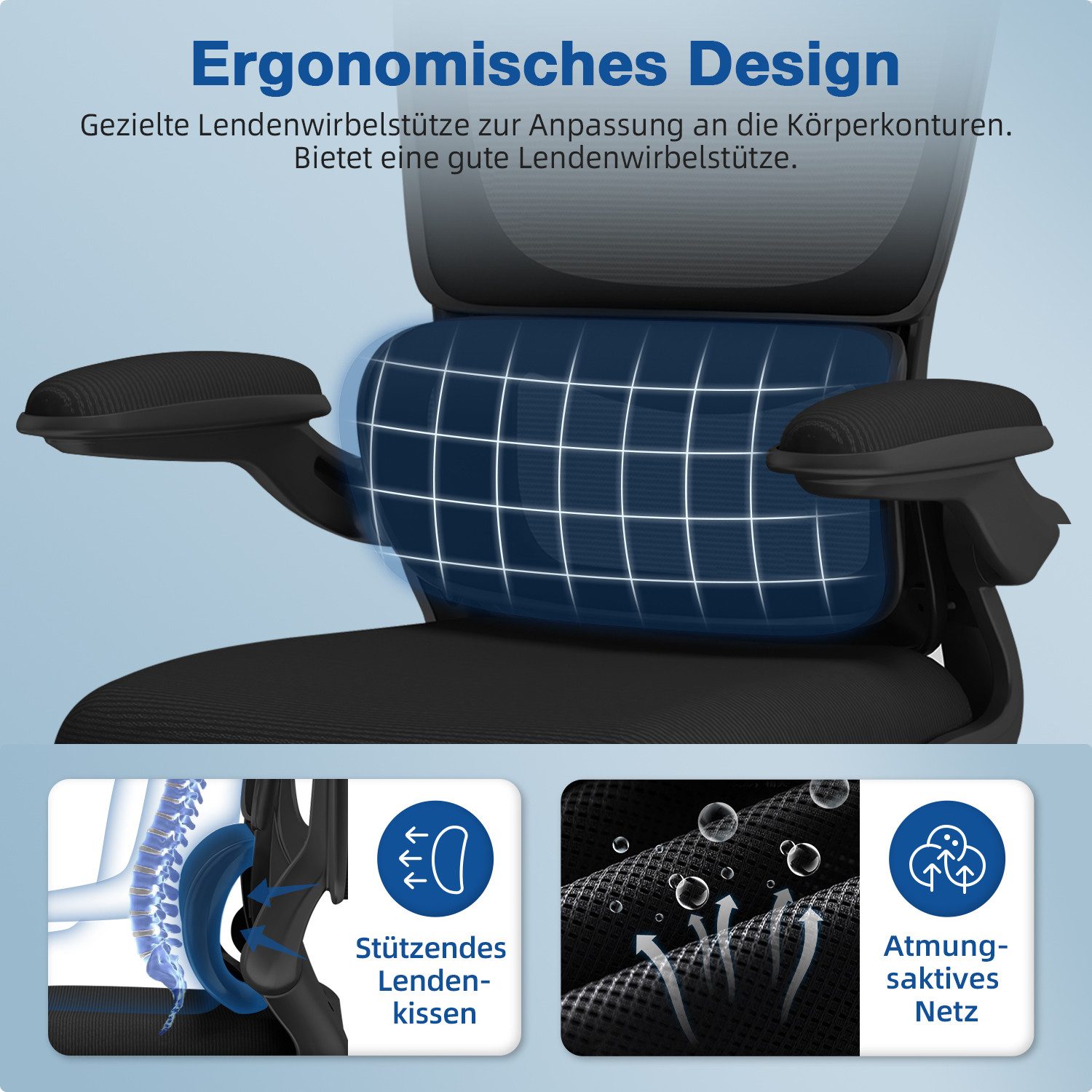 Homimaster Bürostuhl Bürostuhl, Schreibtischstuhl Ergonomisch mit Klappbare günstig online kaufen