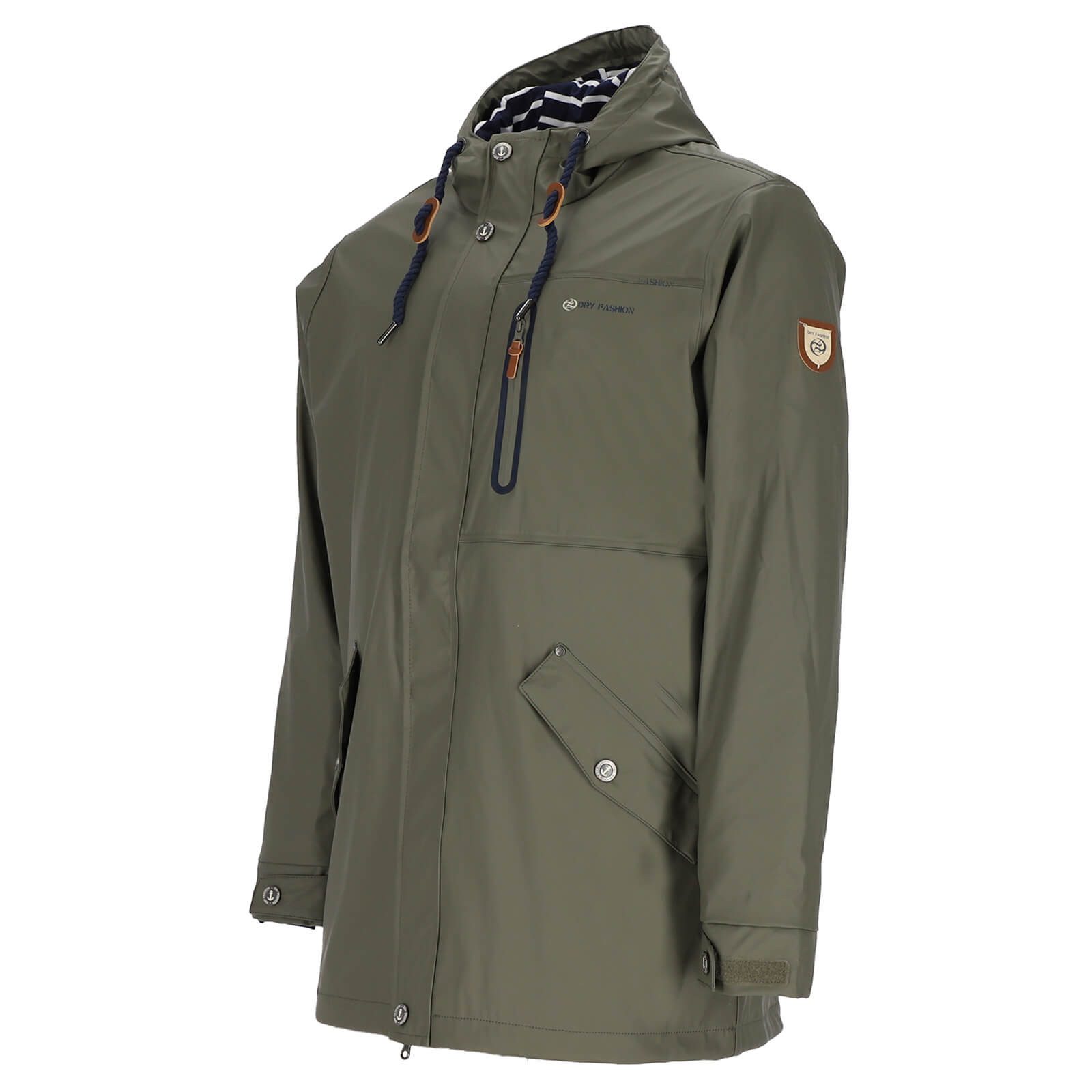 Dry Fashion Regenjacke Lübeck Herren PU-Parka - Outdoor-Jacke Mantel Wasserdicht & Winddicht Verschweißte Nähte, Verstellbare Kapuze, Abgedeckter Reißverschluss