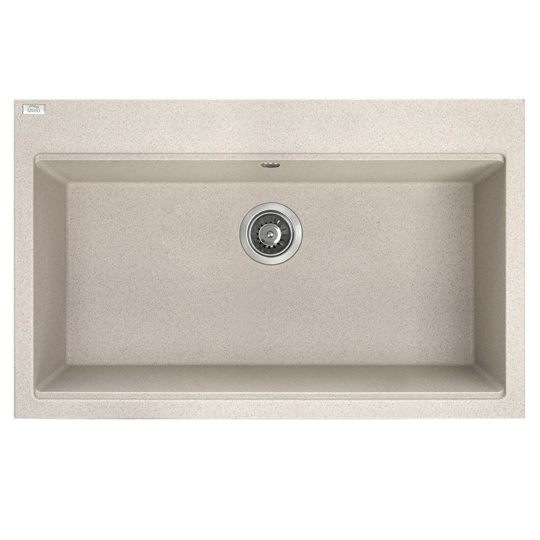 KOLMAN Küchenspüle Einzelbecken Tau Granitspüle, Rechteckig, 50/80 cm, Beige, Space Saving Siphon GRATIS