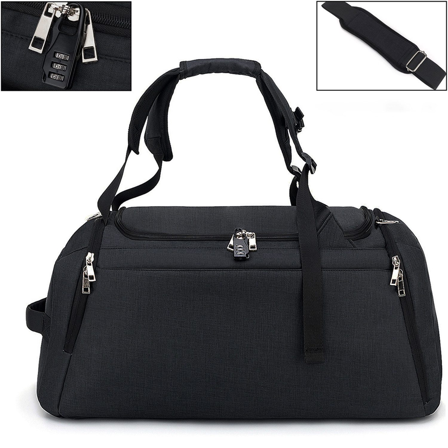 OKWISH Reisetasche Trainingstasche Sporttasche Handtasche Schultertasche Seesack (Fitness Tasche Schwimmtasche Sport Reise Tasche Übernachtungstasche, mit Schuhfach Nassfach, Weekender, Zahlenschloss, groß, 42L), Männer Frauen Reisen Gym Urlaub Übernachtung Freizeit Arbeit Business