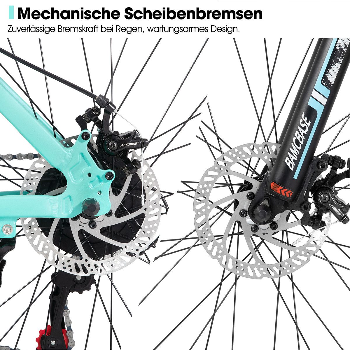 HILAND Mountainbike 26 27,5 Zoll Geländefähiges Fahrrad für Männer und Frauen, Aluminiumrahmen, 21-Gang, mechanischen Scheibenbremsen und Federgabel – Bild 5 von 5