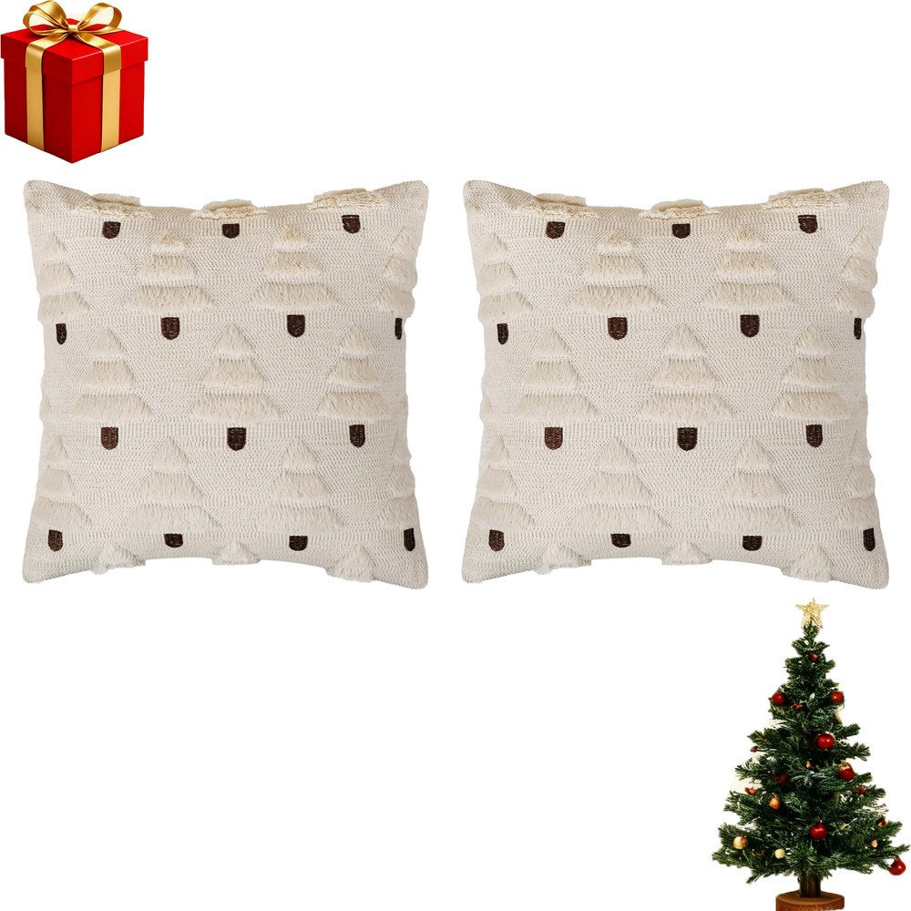 CLTYQ Kissenbezüge 2er Set Weihnachtskissenbezüge 45x45 cm, Stickerei mit Weihnachtsbaum, (2 Stück), Kunstpelz Zottelig, Ideal für Sofa, Schlafzimmer & Winterdekoration