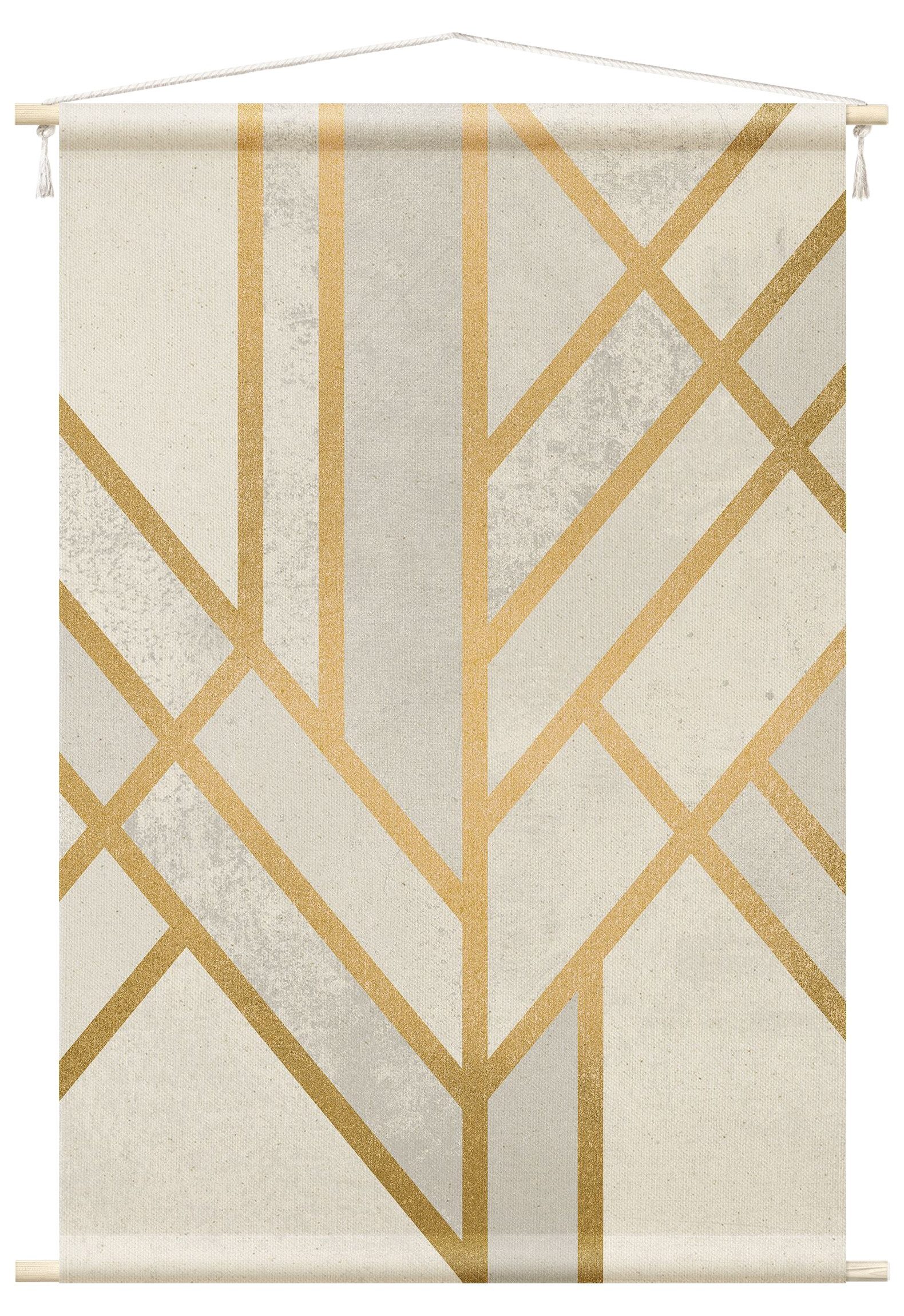 Bilderdepot24 Wandteppich modern Muster Abstrakt Aquarell Geometrisch gold, rechteckig, Höhe: 2.6 mm, großes Wandbild aus Natur-Baumwolle Wandbehang Stoffbild Tuch Wollseil