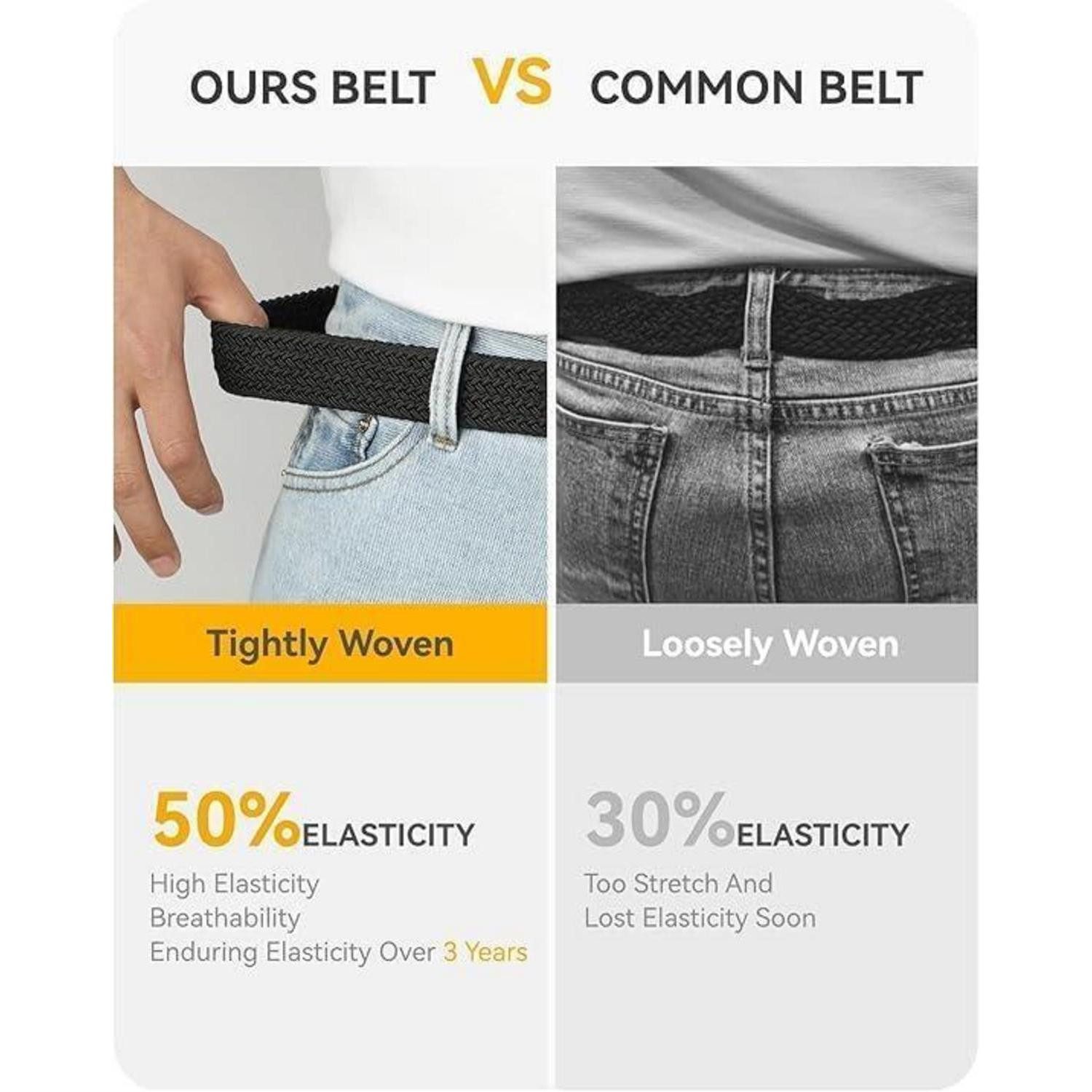 LuxusKollektion Stretchgürtel Flechtgürtel Elastisch Herren Stoff Grau 105-110cm (Gesamtlänge 125cm)