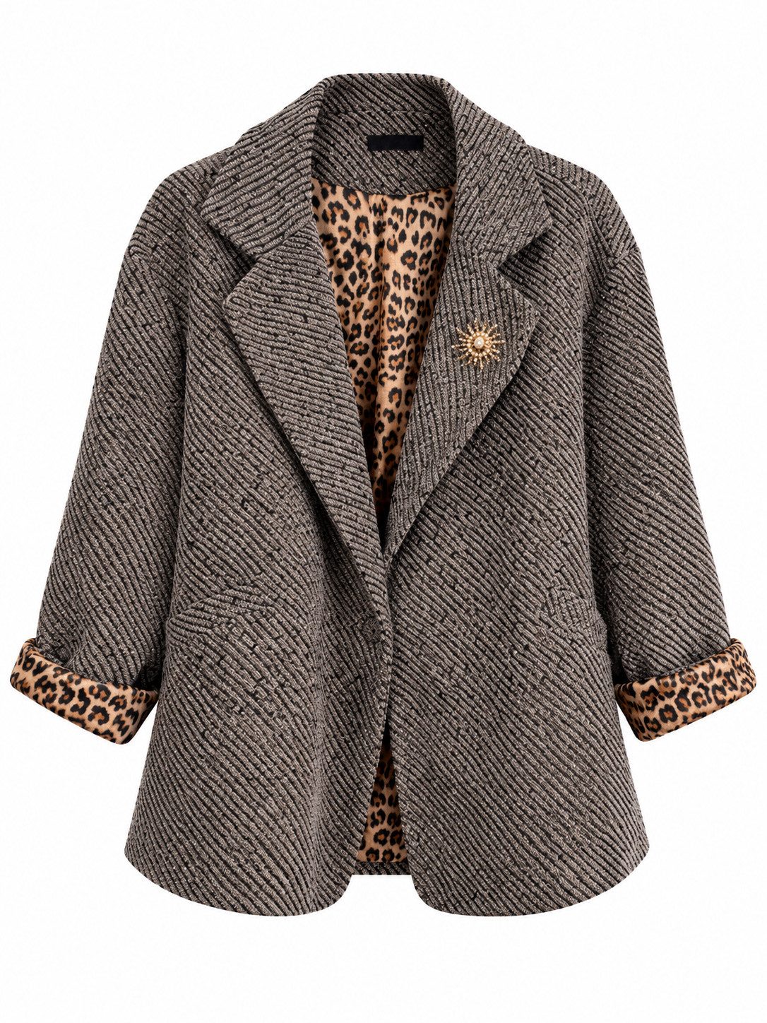 ITALY VIBES Jackenblazer - Modischer Wollmix-Blazer mit Reverskragen und Musterdetails für Dame ONE SIZE - passend für Größen M bis L
