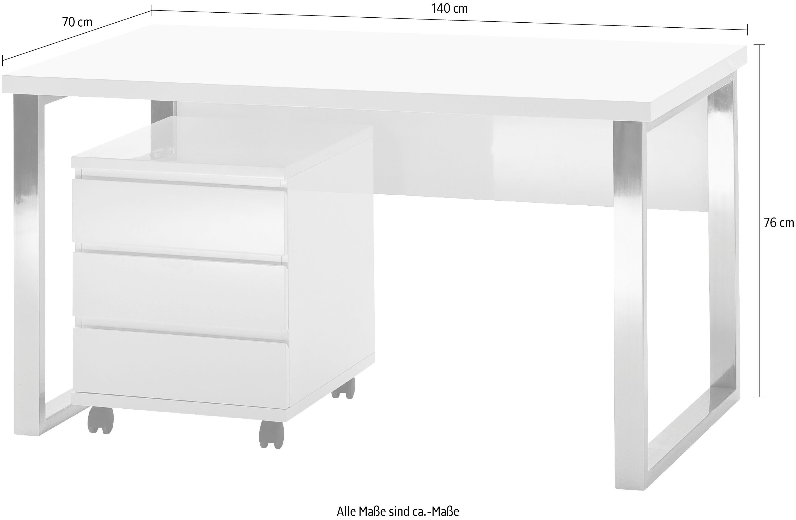 MCA furniture Schreibtisch 140 Hochglanz, weiß Breite Sydney, cm