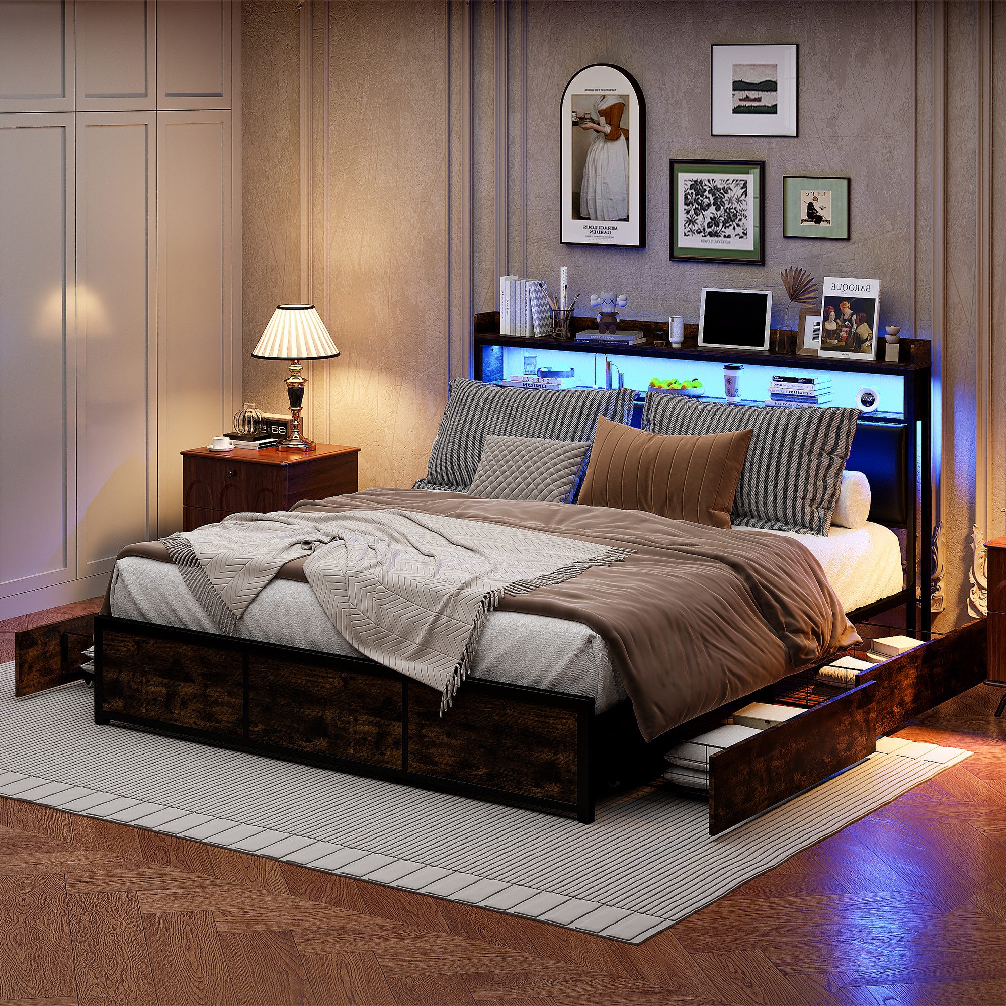 Furnishings Home Polsterbett Stauraumbett LED Doppelbett, Stauraum mit Kopf günstig online kaufen