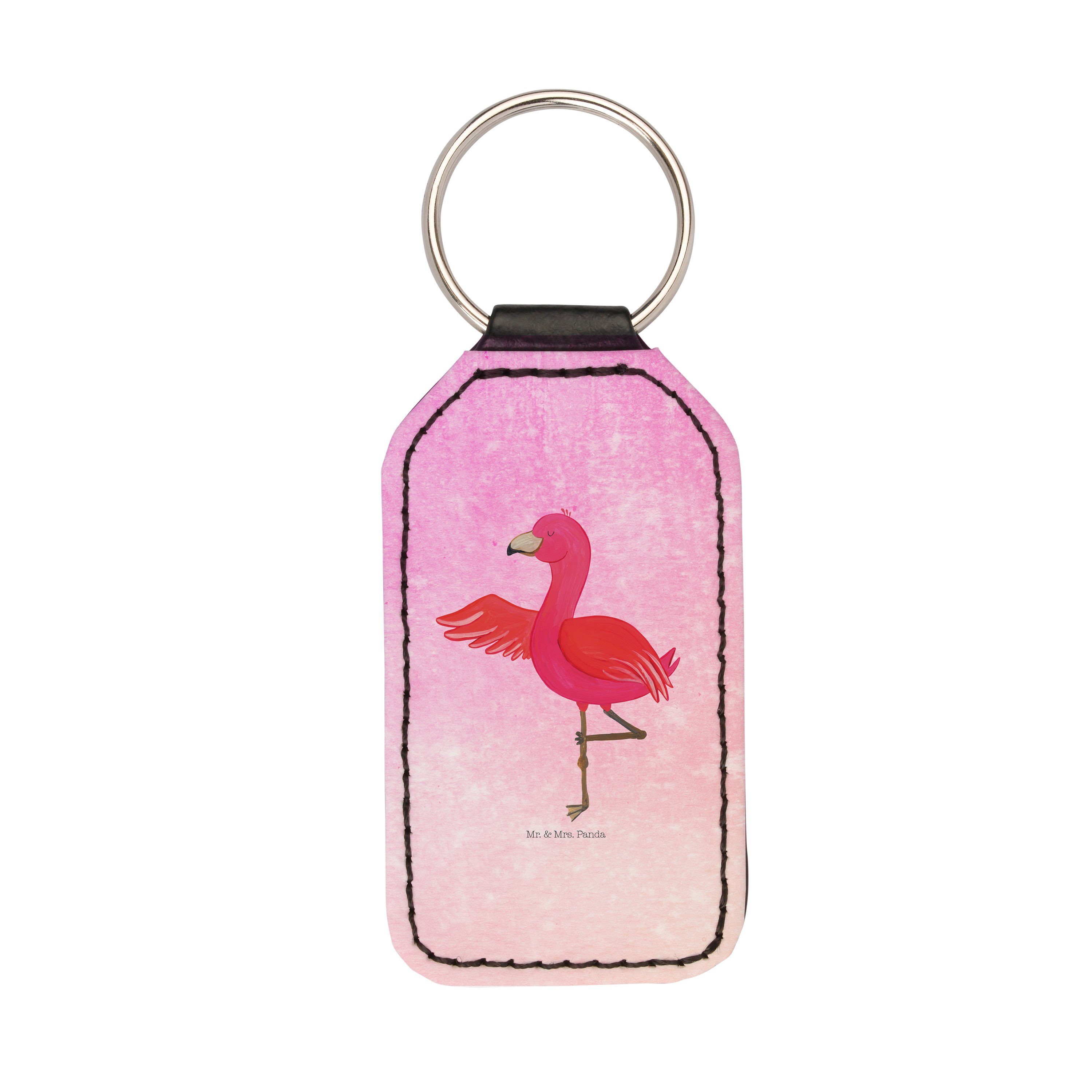 Pink Yoga Schlüsselanhänger Aquarell Flamingo & Taschenanhänger, Geschenk, - Mr. (1-tlg) Panda Aufregen, - Mrs.