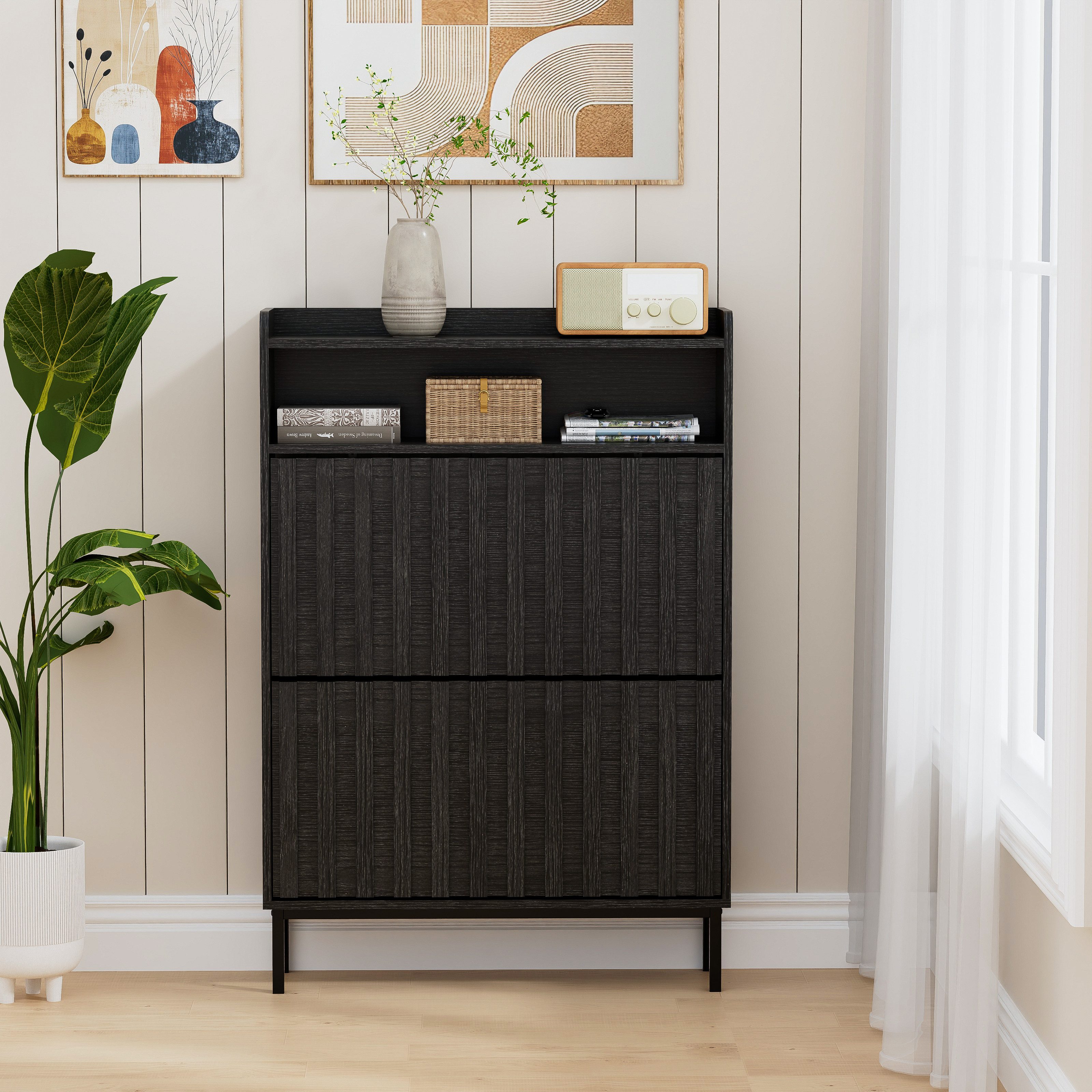 UEV Schuhschrank mit 2 Klappen Schuhregal Schukipper schmal platzsparend (M günstig online kaufen