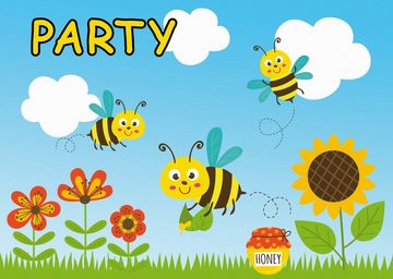 Partystrolche Einweggeschirr-Set XXL Partyset Biene Dekoration Kindergeburtstag 114 tlg., 8 Personen, Partyset Bienen für den Kindergeburtstag für 8 Kinder