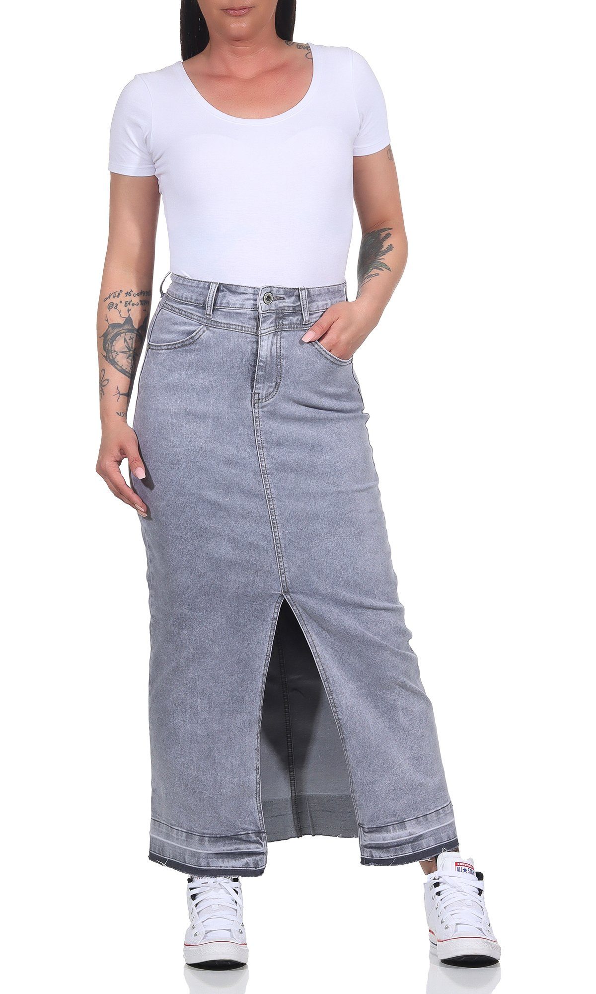 CLEO STYLE Jeansrock Damen Rock 2576 XS Grau