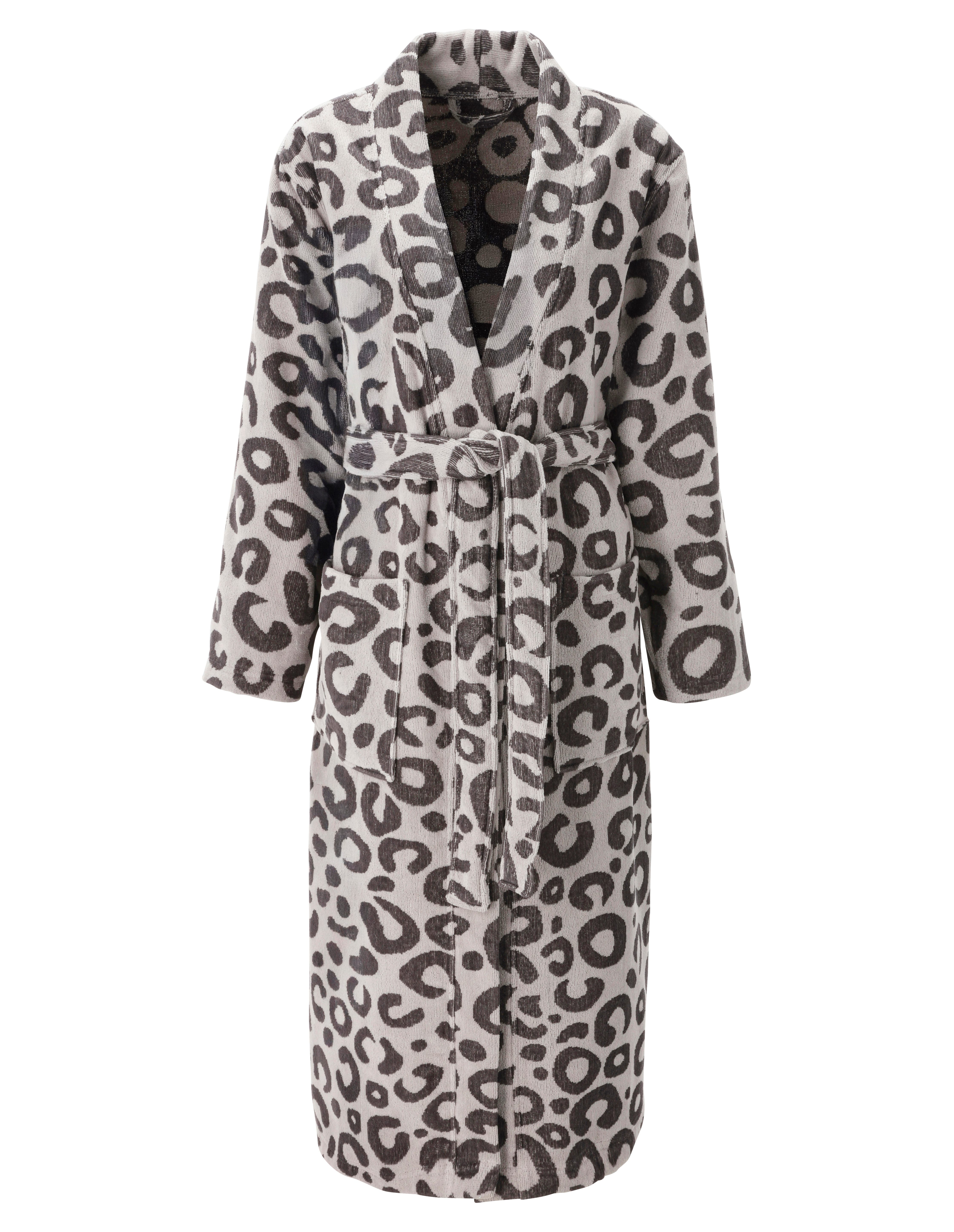 OTTO home Unisex-Bademantel Anna Leo, ideal für Sauna & Spa, Hotelbademantel, Morgenmantel, Langform, Walkfrottee, Kimono-Kragen, Gürtel, für Damen & Herren, mit Taschen, S-3XL, mit trendigem Animal-Print