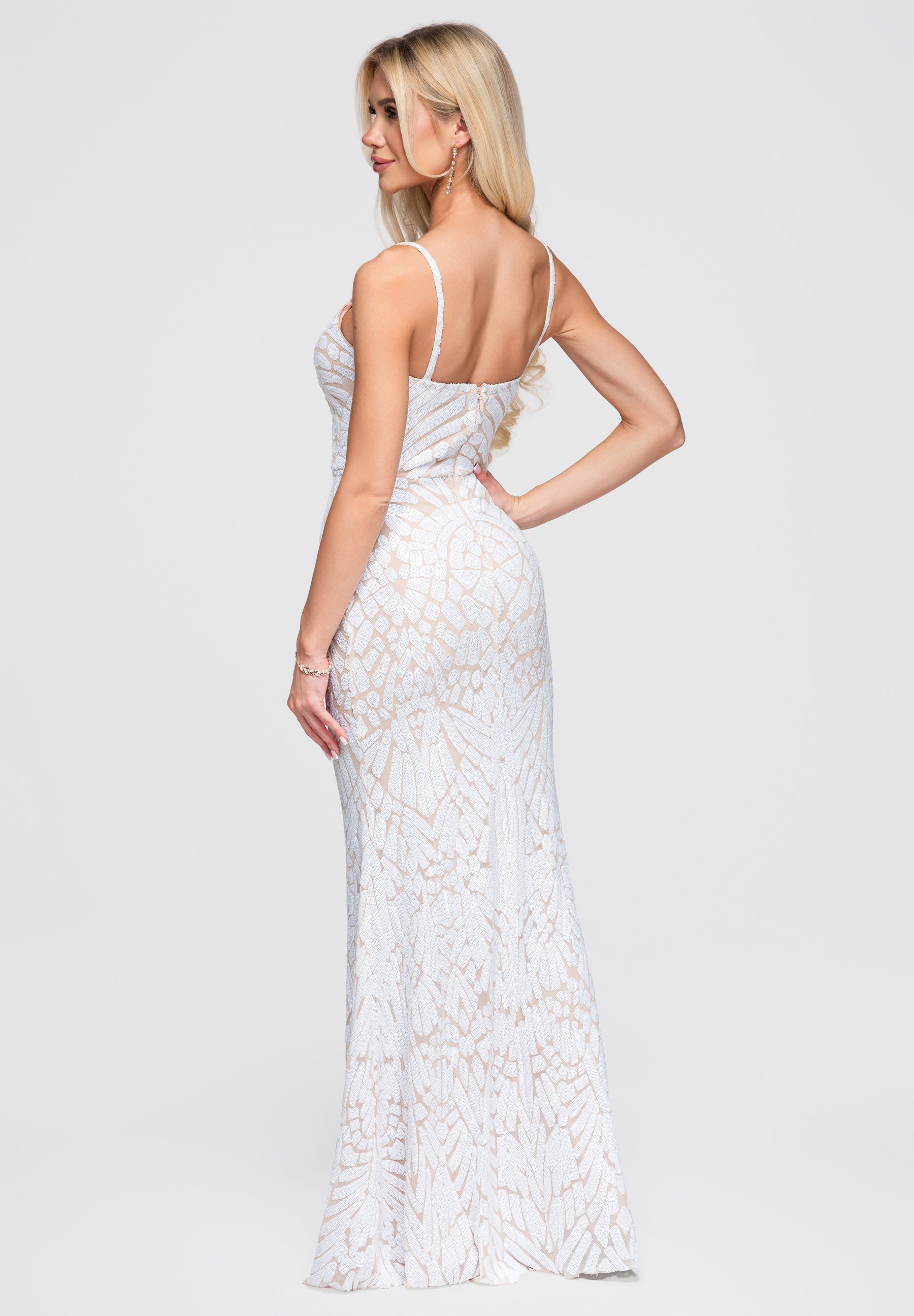 OMBRE Abendkleid Damen Abendkleid Maxi mit Herz-Ausschnitt Weiß XL (kein Set, 1-tlg) – Bild 3 von 5