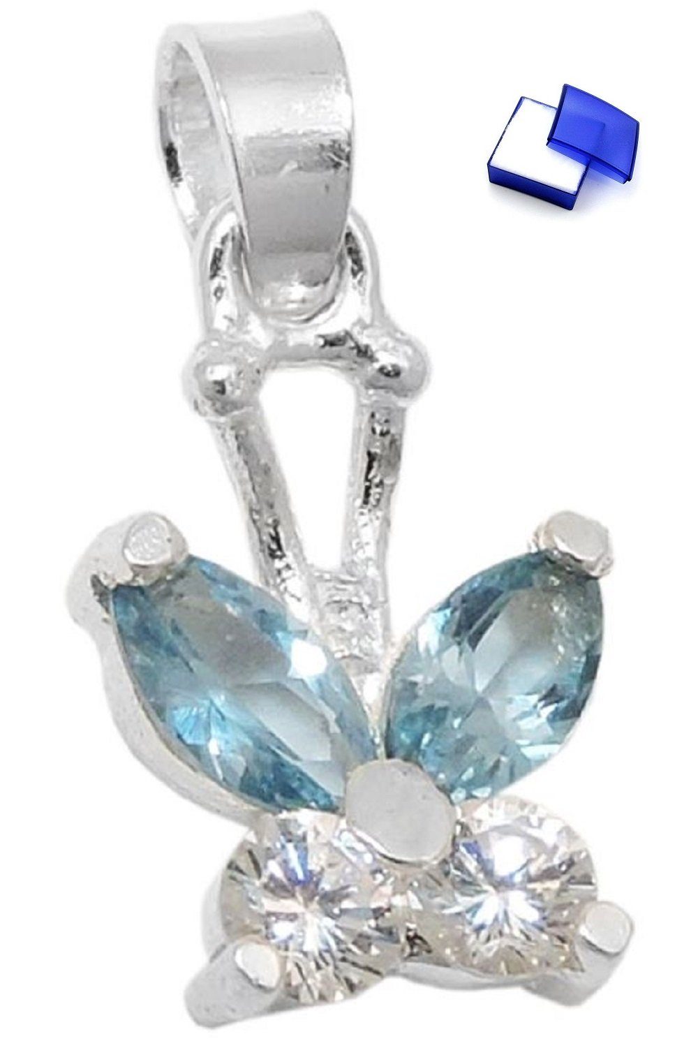 Damen unbespielt Silber, Anhänger Zirkonia 925 Aquamarin synthetischer Schmetterling Schmetterlingsanhänger Silberschmuck für u.