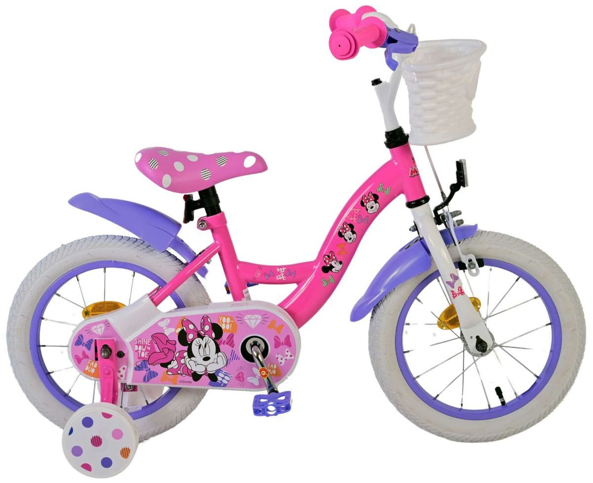 Volare Kinderfahrrad 14 Zoll Kinderfahrrad Mädchenfahrrad Fahrrad Minnie Mouse 21412-SACB, Rücktritt, Korb, Stützräder