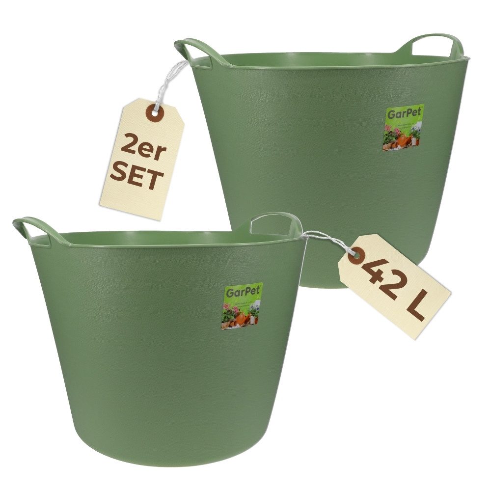 GarPet Allzweckkorb 2er Set Flexibler Eimer 42 L Wäsche Wanne Garten Korb rund Futtertrog