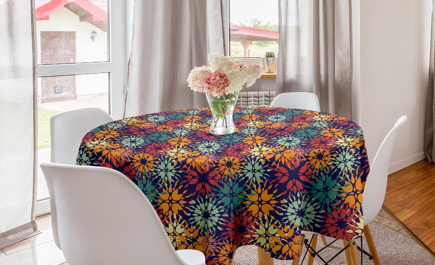 Abakuhaus Tischdecke Kreis Tischdecke Abdeckung für Esszimmer Küche Dekoration, Blumen Buntes Blütenblatt Design