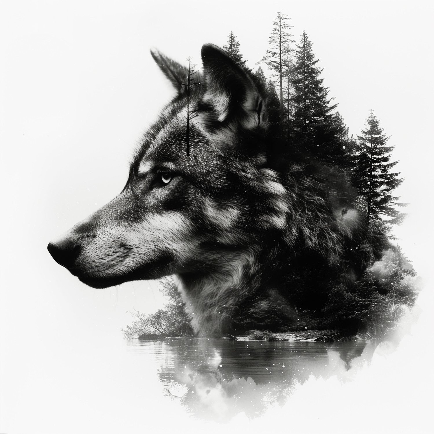 queence Acrylglasbild Fotomaipulation Wolf, Baumbilder, Bäume, Gesicht, Kunst, Landschaft, Natur, Schwarz-Weiß, Wald, Waldbilder, Wildtiere, Wolfbilder, Wölfe, mystischer Wald (1 St), Fine Art-Print in Galeriequalität