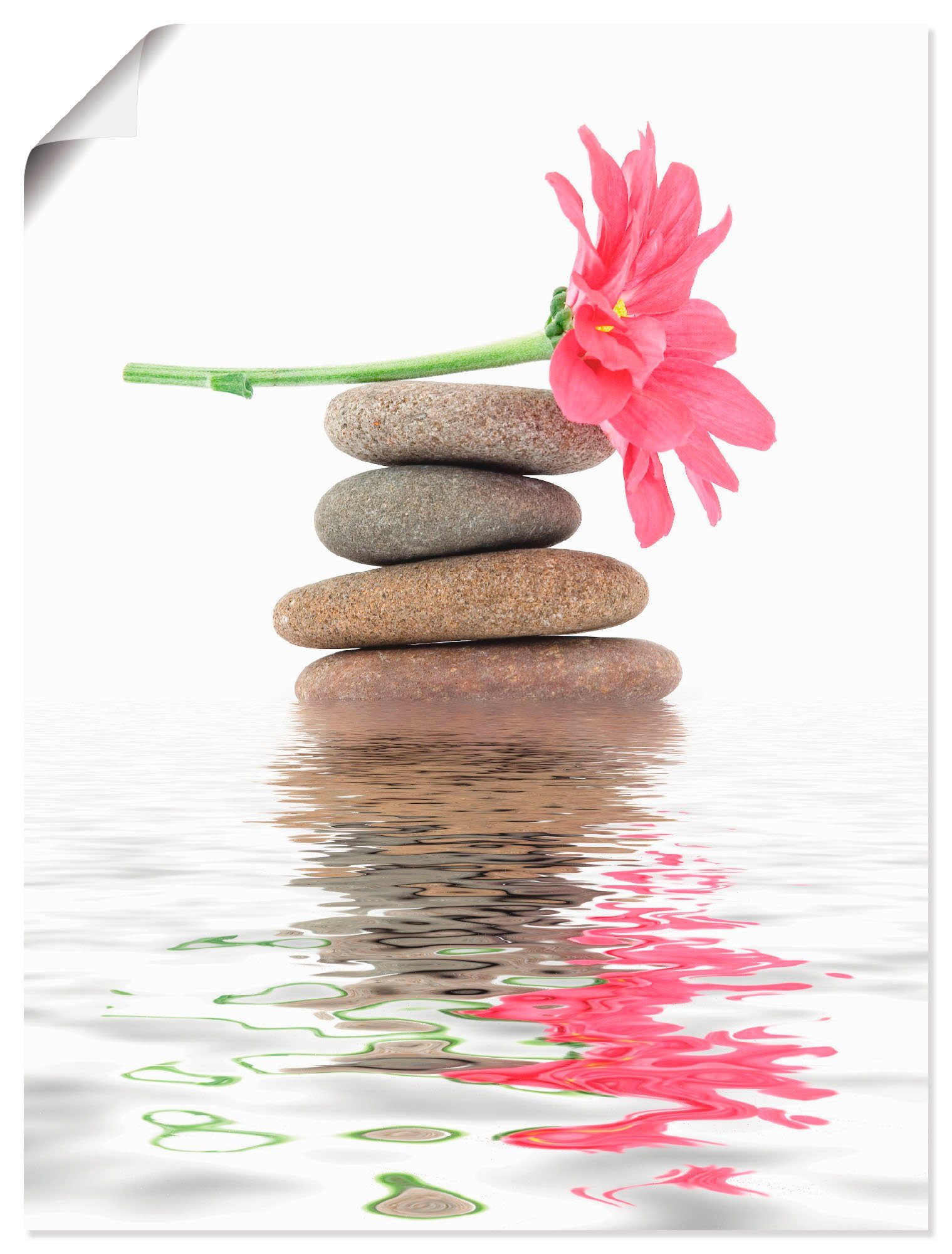 Artland Wandbild Zen Alubild, Größen I, Leinwandbild, mit als oder Wandaufkleber versch. St), in (1 Poster Zen Spa Steine Blumen