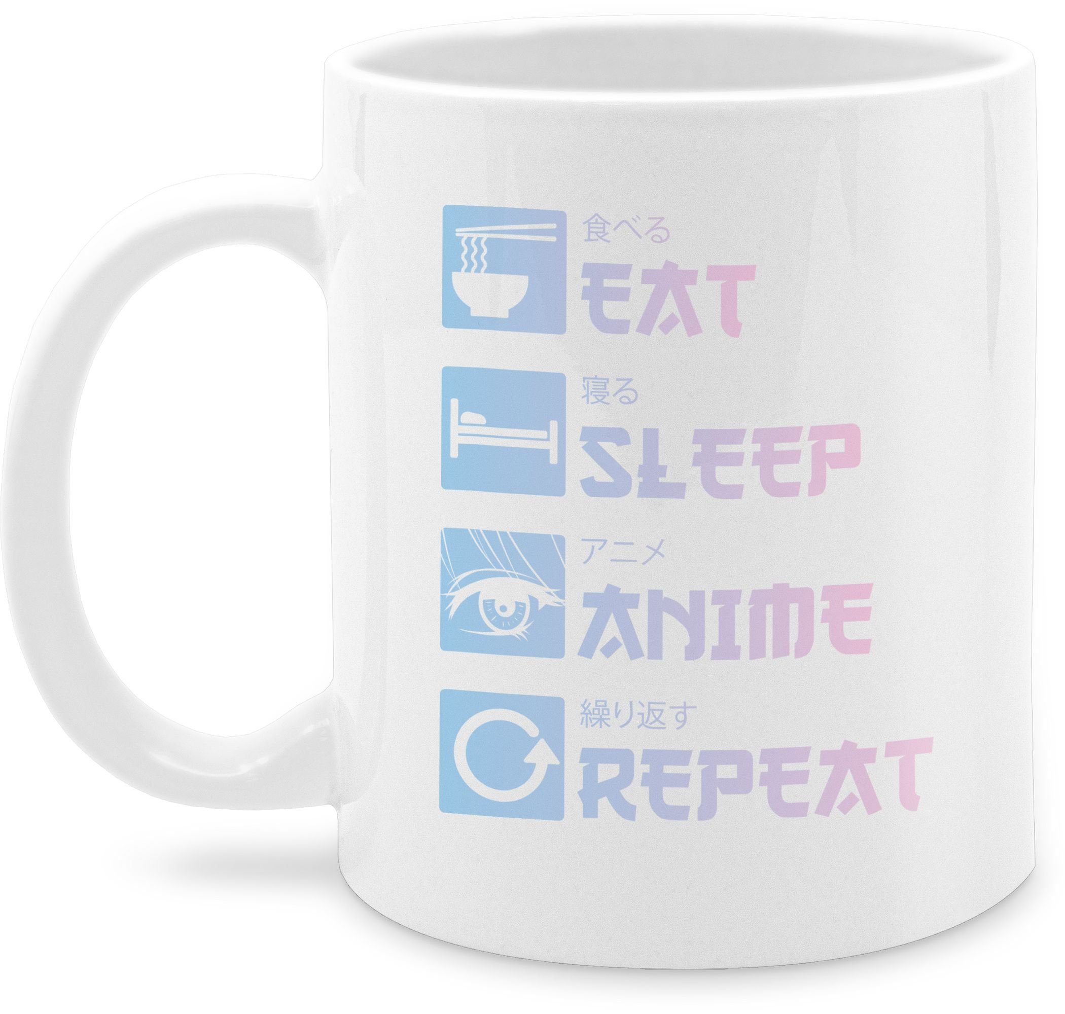 Shirtracer Tasse Eat Sleep Anime Repeat - Manga, Keramik, Anime Merch Kaffeetasse 3 Weiß
