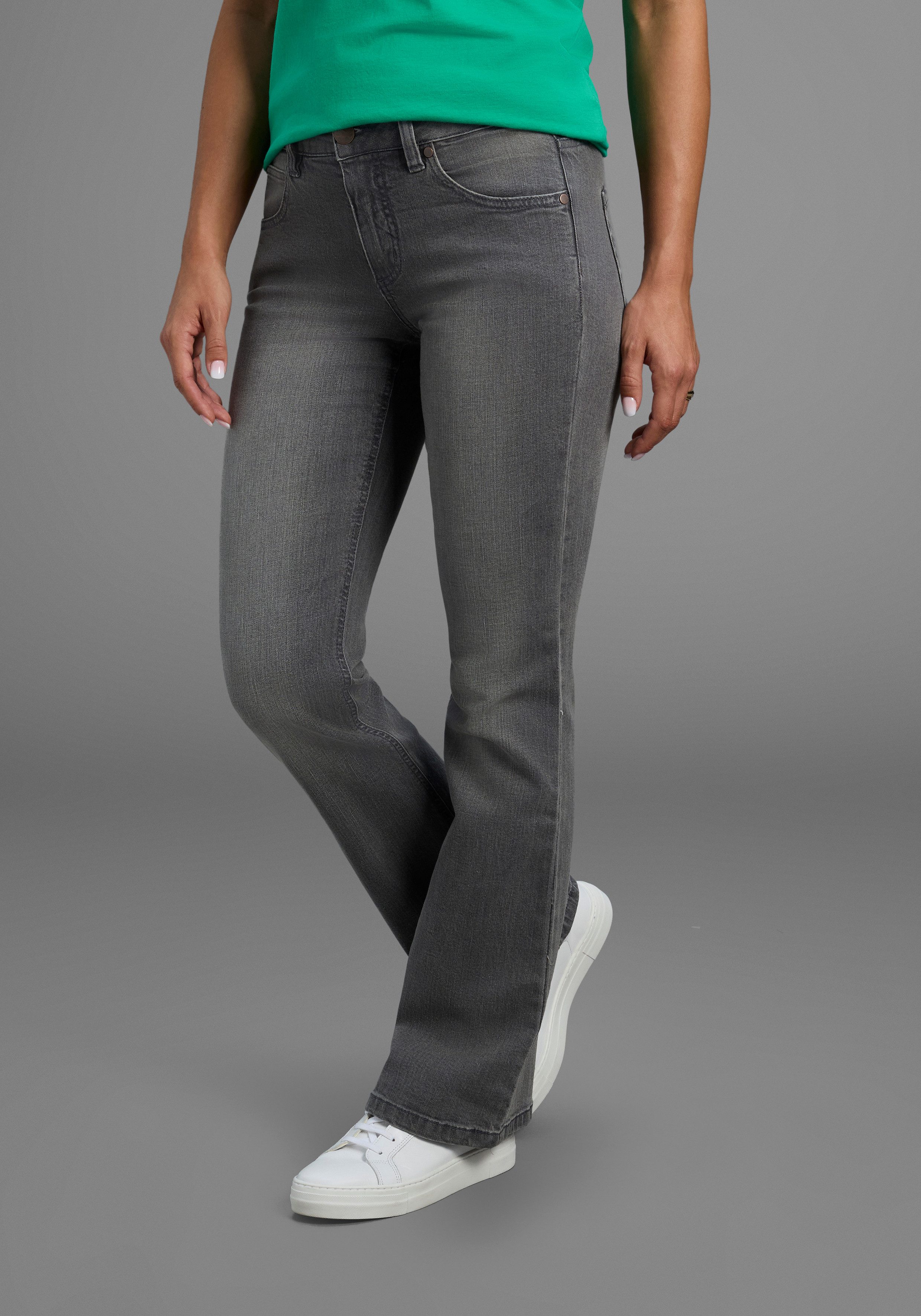 Bootcut-Jeans Bund mit seitlichem Gummizugeinsatz