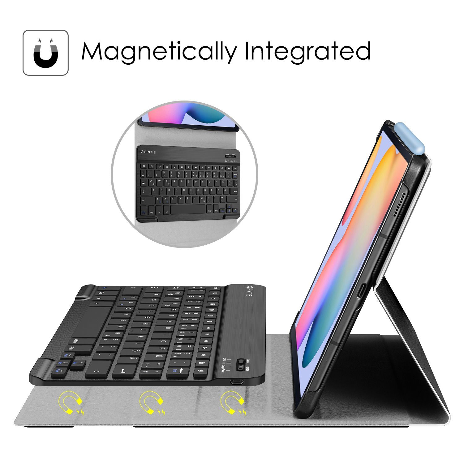 Fintie Tablet-Hülle mit Tastatur für Samsung Galaxy Tab S6 Lite 10,4 Zoll 2024/2022/2020, Keyboard Cover mit Magnetisch Abnehmbarer Deutscher Bluetooth Tastatur