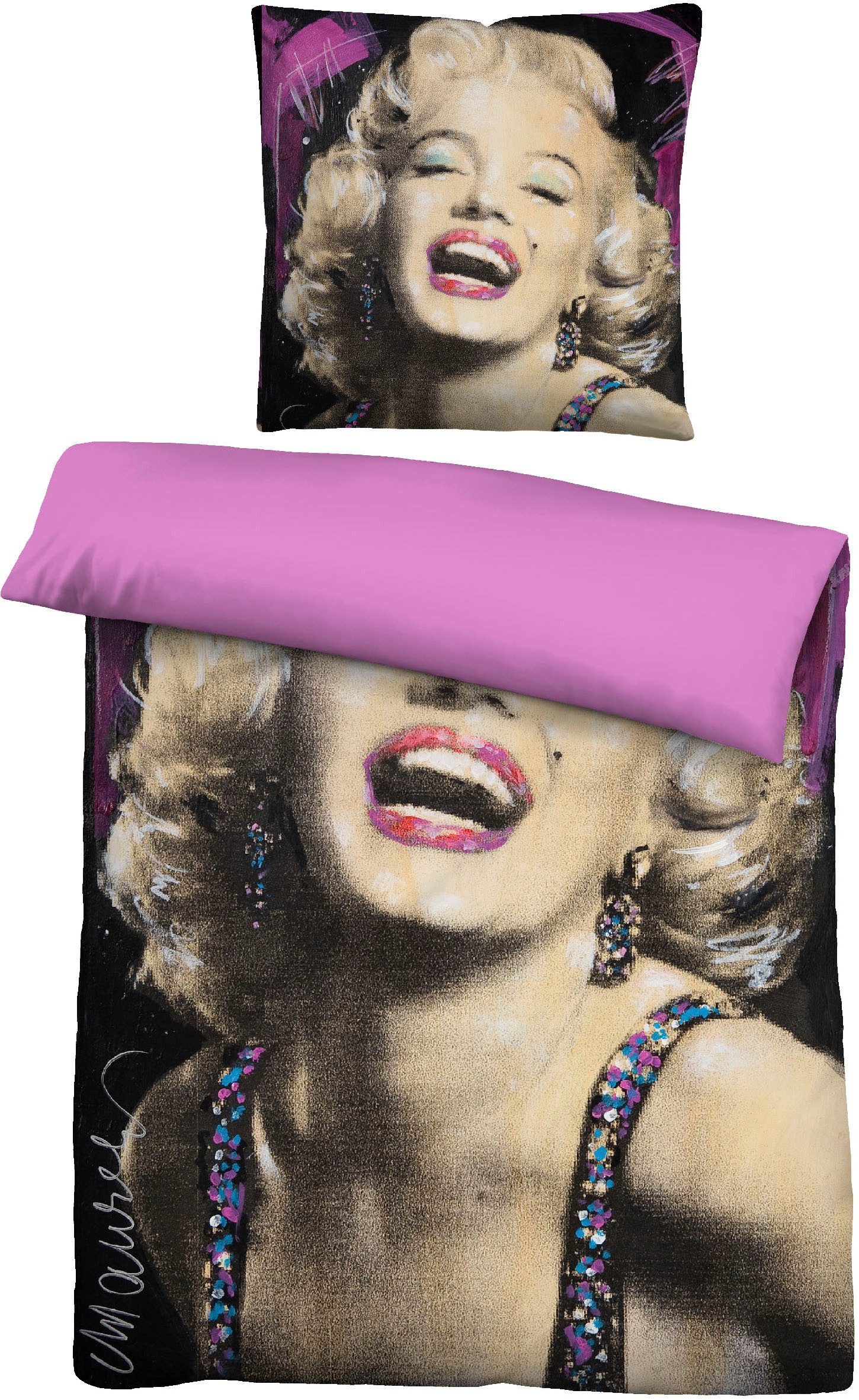 Castell - Markenbettwäsche Wendebettwäsche 561802 Marilyn Monroe - Sid Maurer, Microfaser, 2 teilig, feiner Glanz + weicher Griff, pflegeleicht, ganzjährig einsetzbar, RV