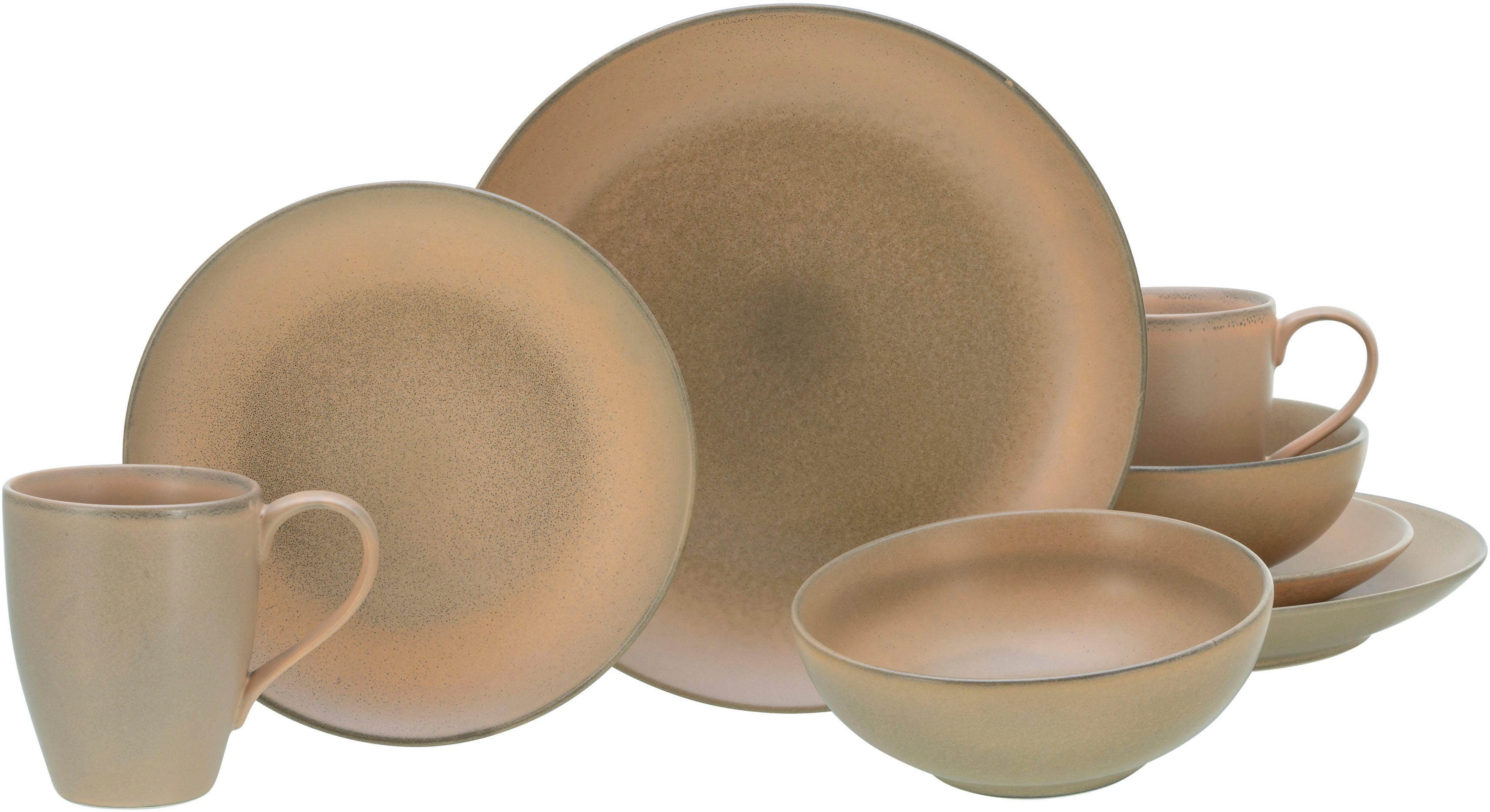CreaTable Kombiservice Sierra Nevada (8-tlg), 2 Personen, Steinzeug, reaktive Spezialglasur, jedes Stück ein Unikat