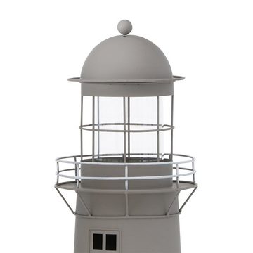 BOLTZE Kerzenhalter Laterne LONG ISLAND grau braun weiß Leuchtturm Windlicht aus Metall H75cm - GROSS