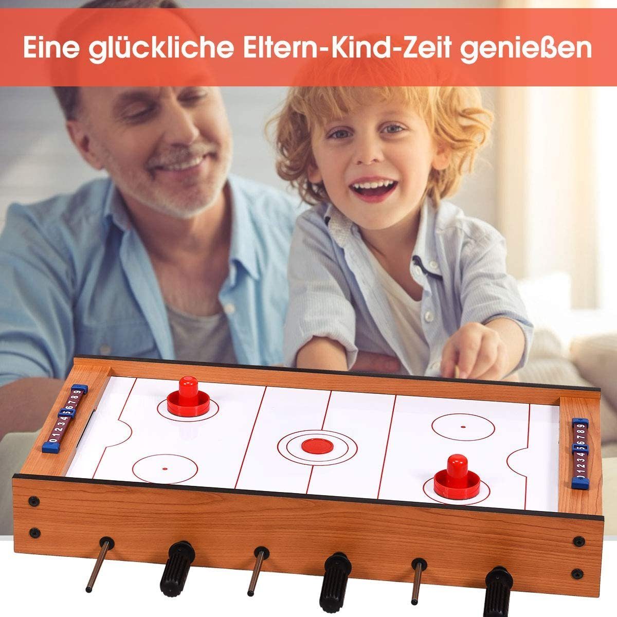 COSTWAY Mini-Tischkicker Spieltisch, 2 in 1, aus Holz, inkl Bälle