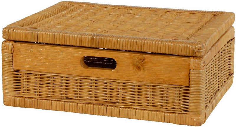 Krines Home Aufbewahrungskorb Flacher Korb mit Deckel Rattan geflochten Regalkorb Aufbewahrungsbox