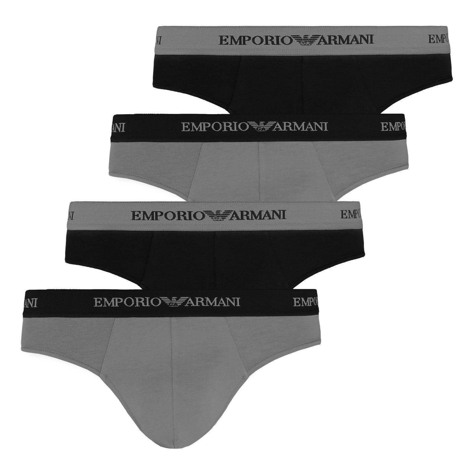 03320 Slip Armani grey Cotton Emporio Gesäßnaht black / Stretch Brief (4-St) ohne störende