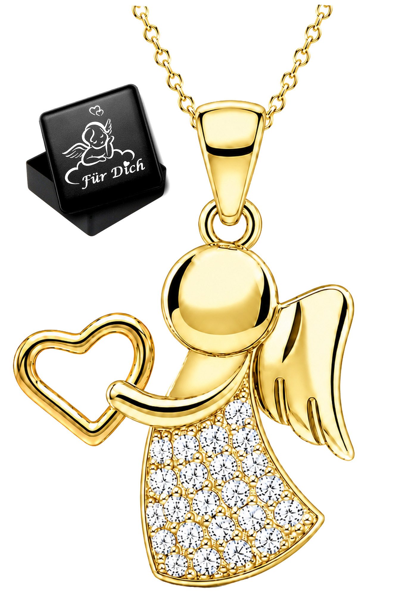 Limana Engelanhänger Schutzengel Kinder Mädchen Kette 925 Silber Herz Zirkonia Geschenk (Schmuck inkl. Dose), Geburtstag Weihnachten Einschulung Konfirmation Kommunion Ostern