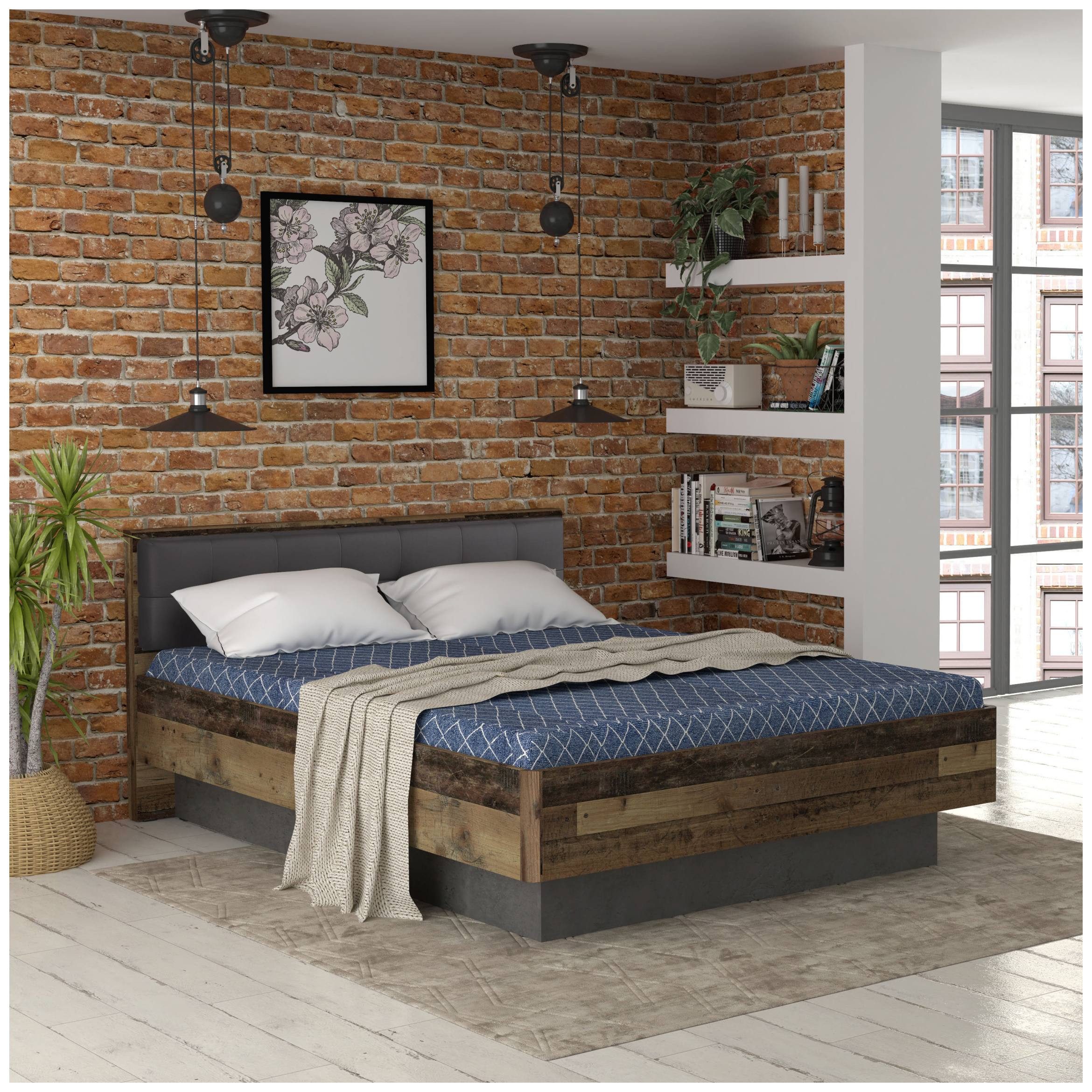 FORTE Holzbett Doppelbett CLIF 160 x 200 cm Optik: Old Wood Vintage von Forte