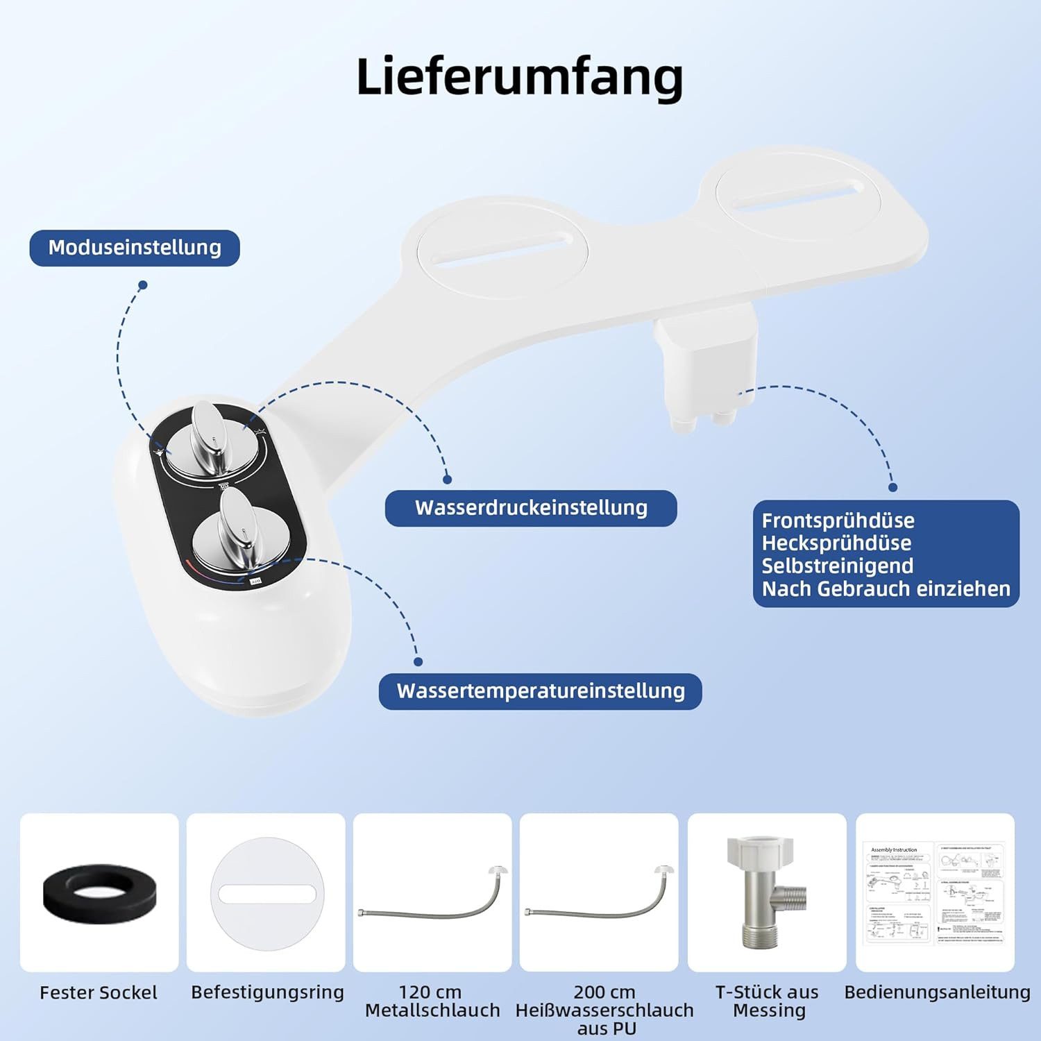 GarveeMore Bidetarmatur Bidet-Aufsatz mit zwei Reinigungsmodi, temperaturverstellbar
