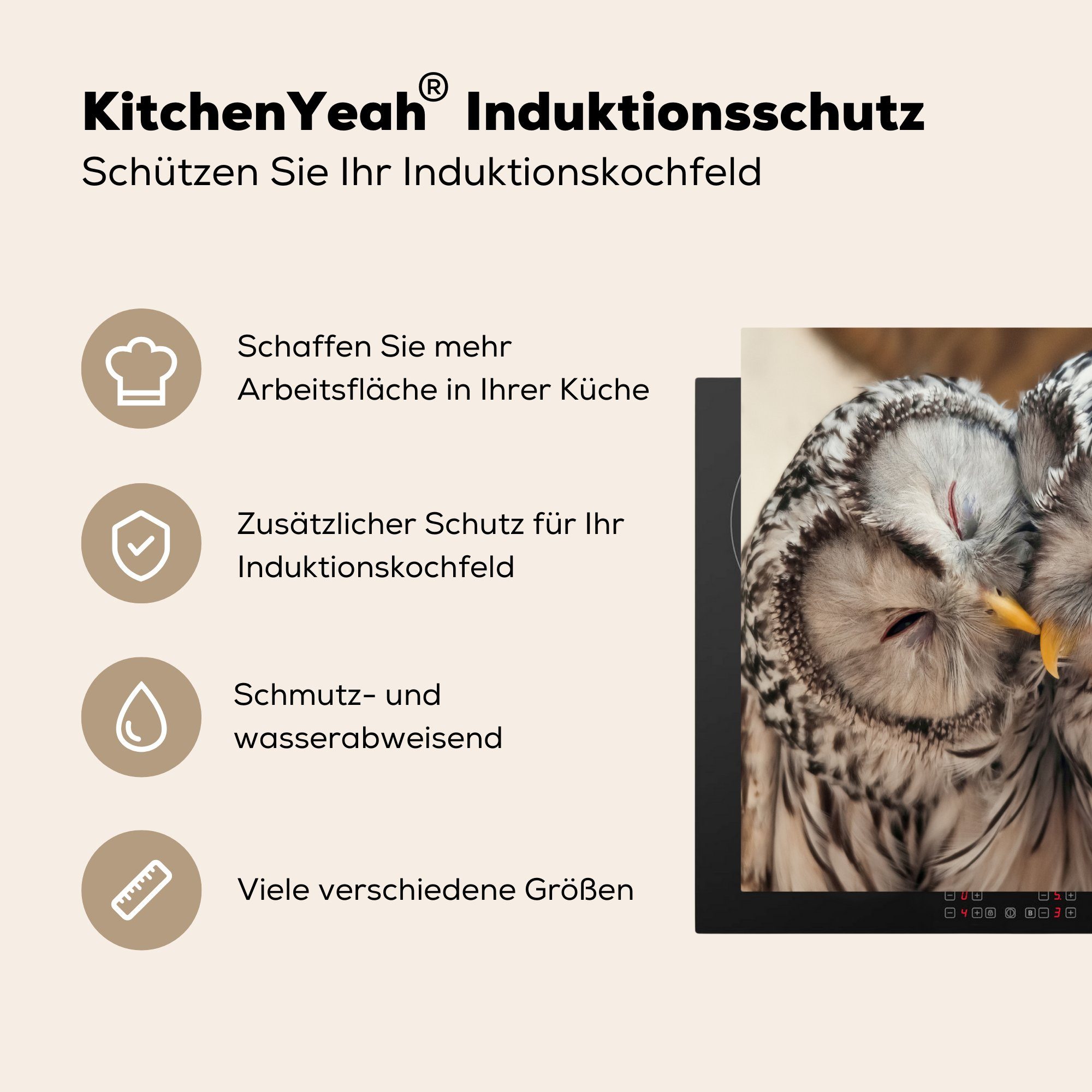 MuchoWow Herdblende-/Abdeckplatte Eulen Induktionsmatte die (1 Vögel - - küche, cm, tlg), Schnabel Ceranfeldabdeckung für Familie, - 59x52 Vinyl