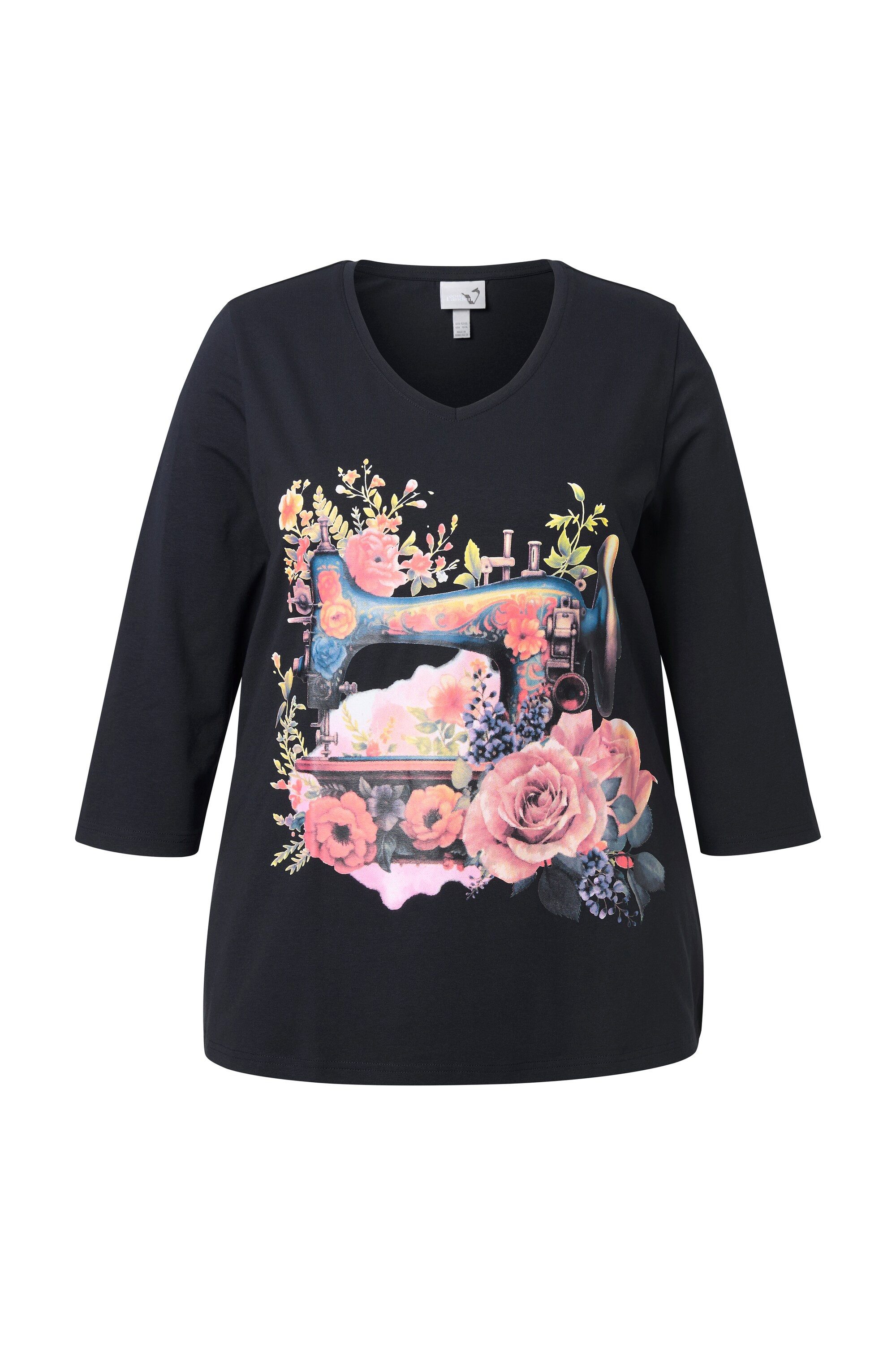 Ulla Popken T-Shirt Shirt Nähmaschine Classic V-Ausschnitt 3/4-Arm