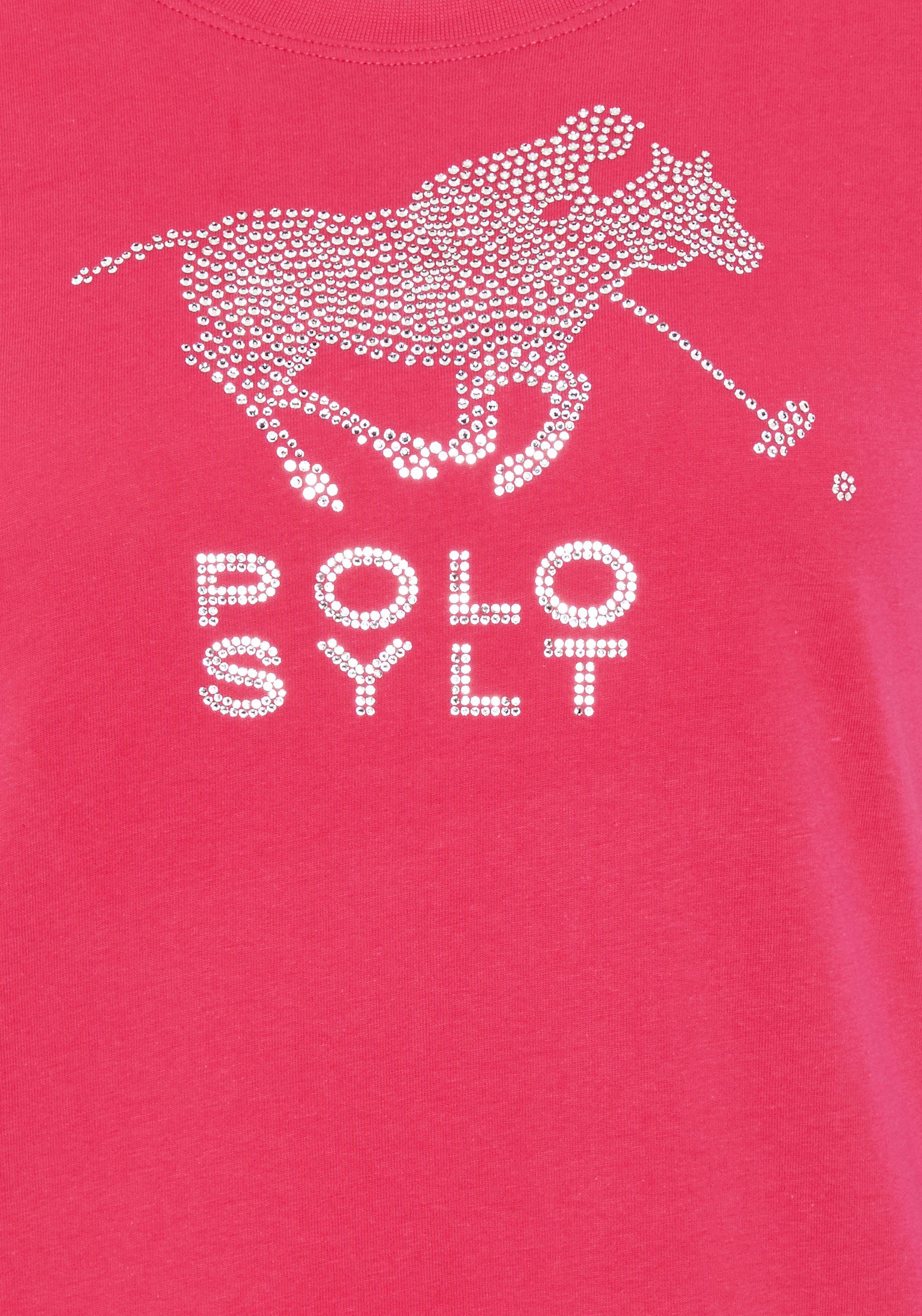 mit 18-1754 Strasssteinen edlen T-Shirt Sylt Raspberry Polo