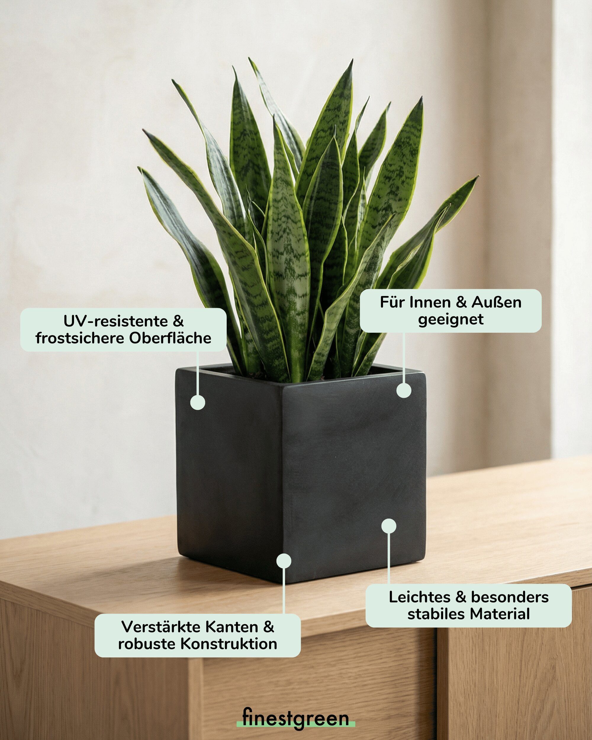 finestgreen Pflanzkübel Mini Block, Fiberstone Pflanzkübel frostbeständig für Innen & Außen