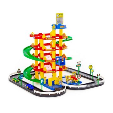 WADER QUALITY TOYS Spiel-Parkhaus mit 5 Spielebenen, 3 Fahrzeugen, 2,7 m Spielstrasse und Zubehör