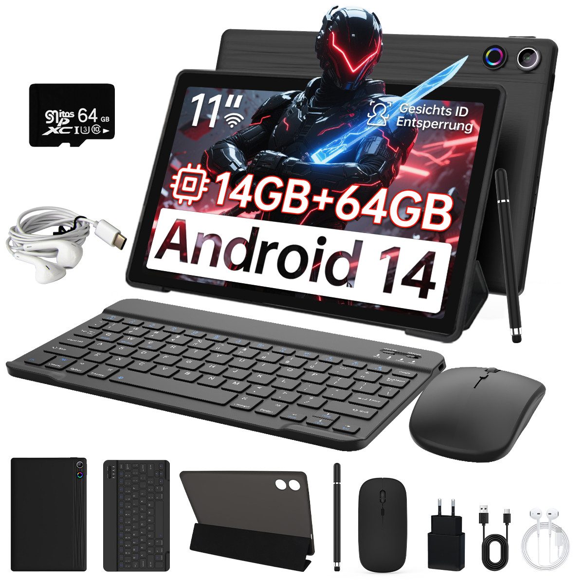 11 Zoll 14GB RAM + 64GB ROM (TF 1TB), WiFi 6 BT 5, incl. Stift Set Tablet