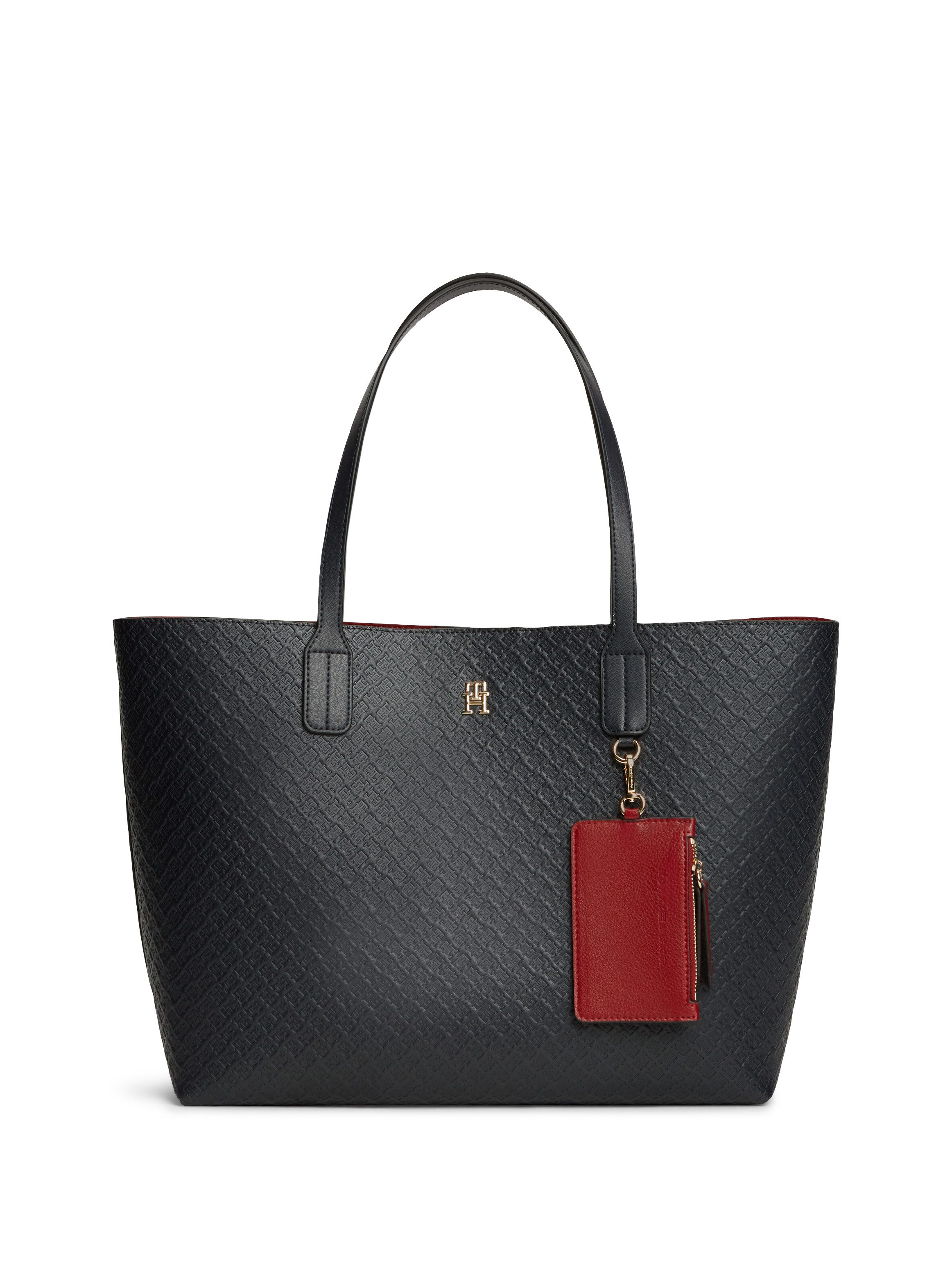 Tommy Hilfiger Handtasche TH ICON TOTE MONO (Set, Mit abnehmbarem Schlüsselanhänger), Damen Schultertasche mit TH-Allover-Logoprägung