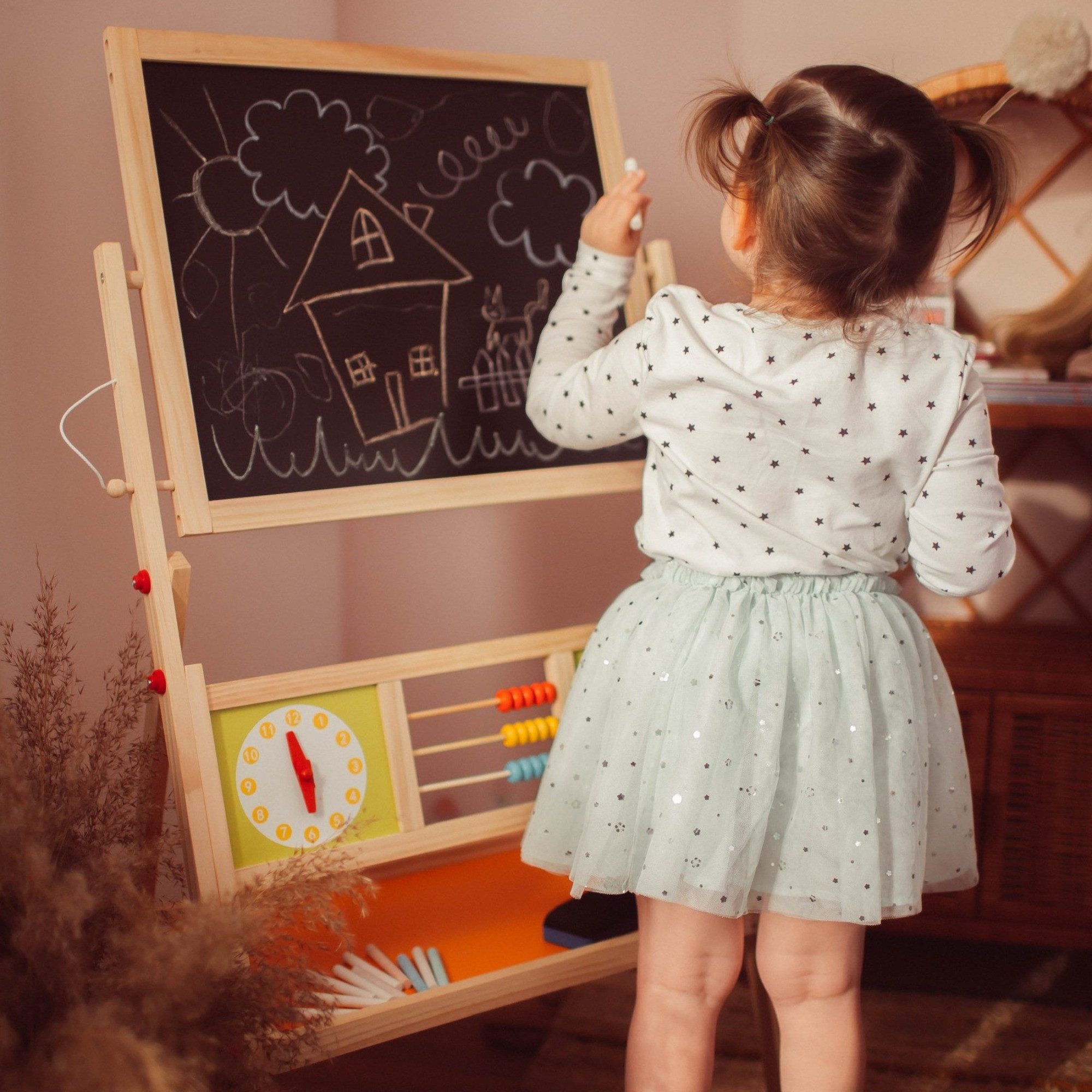 Mamabrum Standtafel 2-in-1 Kindertafel – Magnetische Kreidetafel und Whiteboard